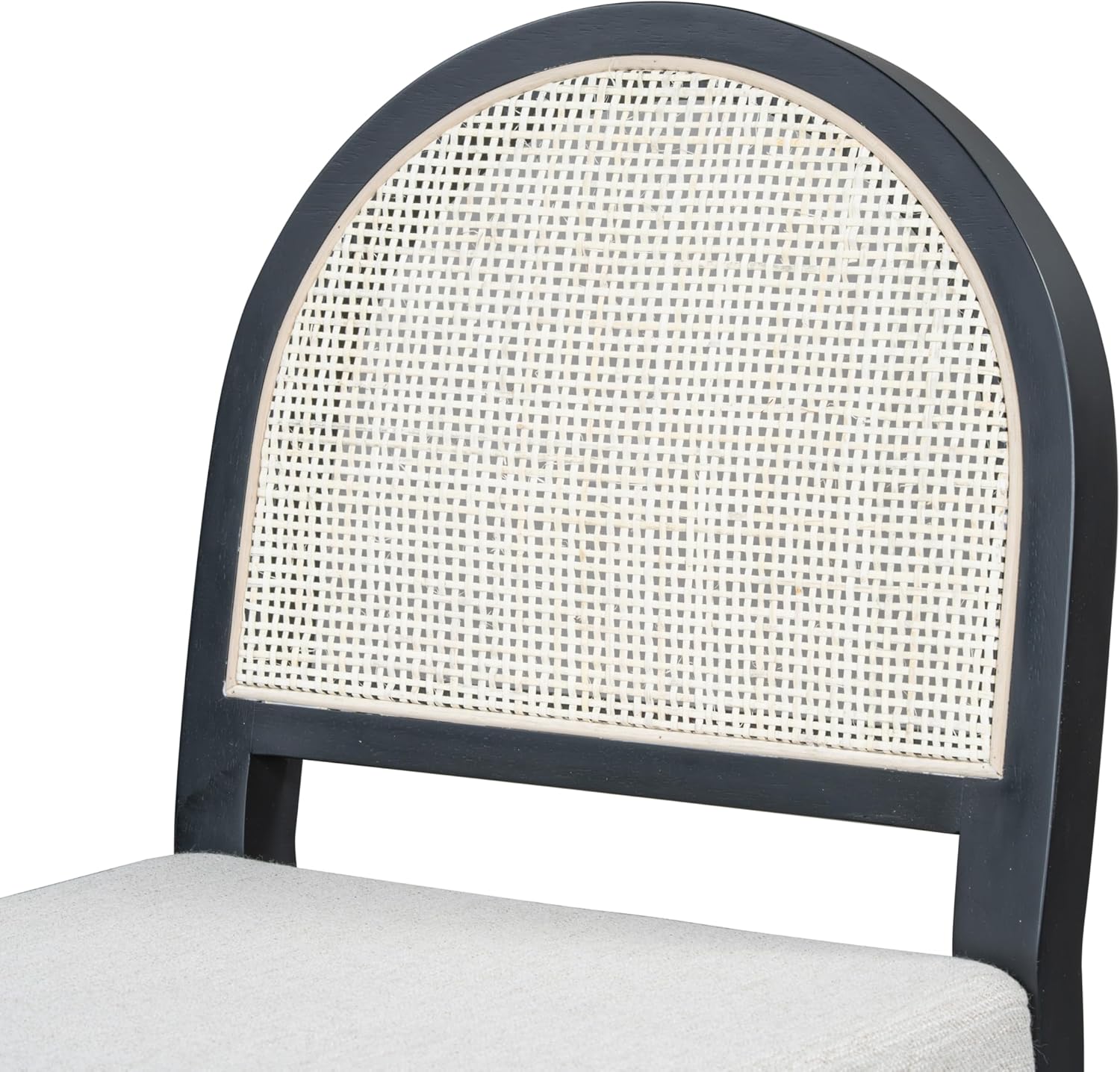 Merax Upholstered Bar Stool Set of 2, 24.5" Counter Height, Solid Wood Frame, Natural Rattan Woven Back, High Chair for Kitchen Island and Bar Tables, Black and Gray