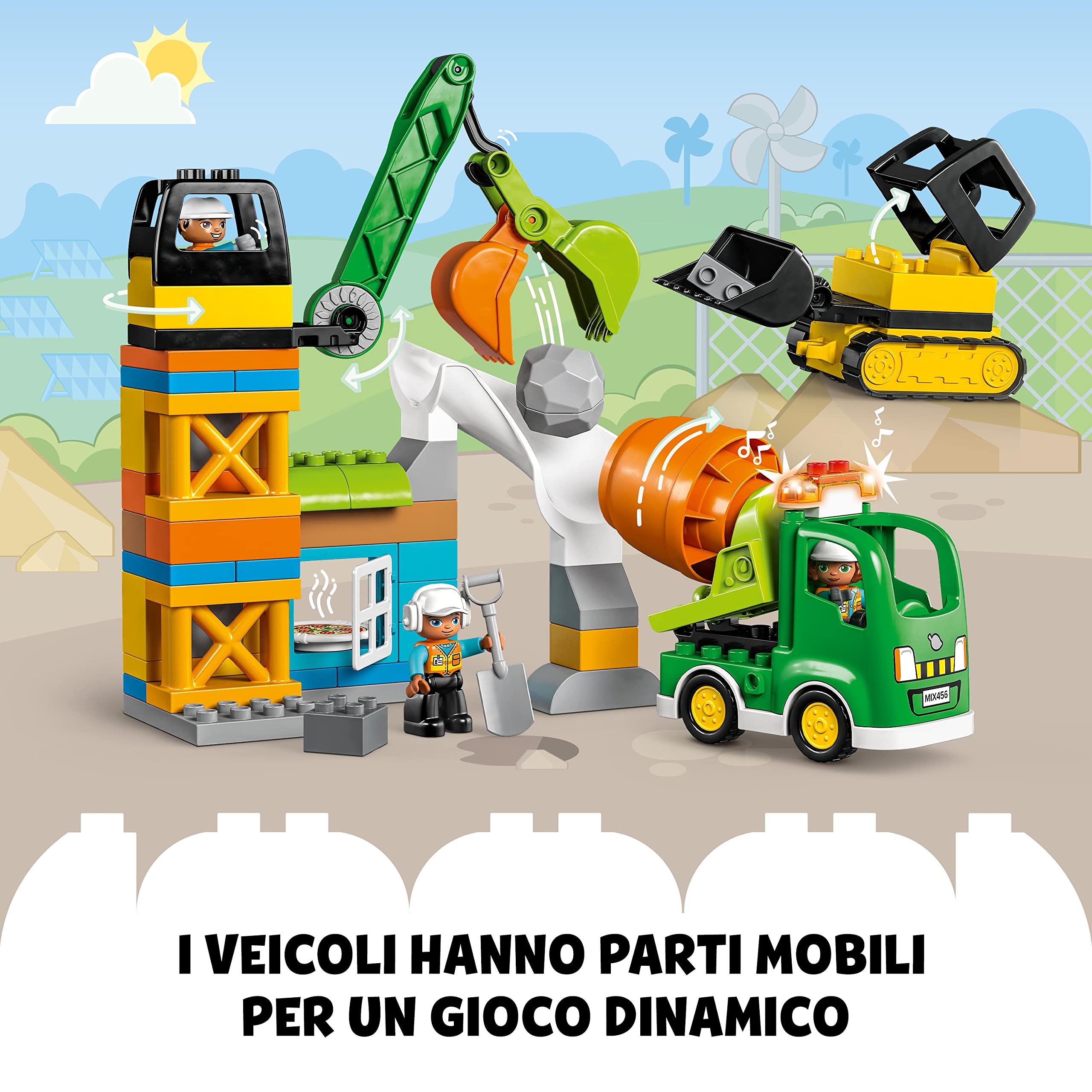 LEGO DUPLO Town Cantiere Edile con Bulldozer, Betoniera e Gru Giocattolo, Idea Regalo per Bambini e Bambine da 2 Anni, Giochi Educativi e Sensoriali con Luci, Suoni e Mattoncini Grandi 10990