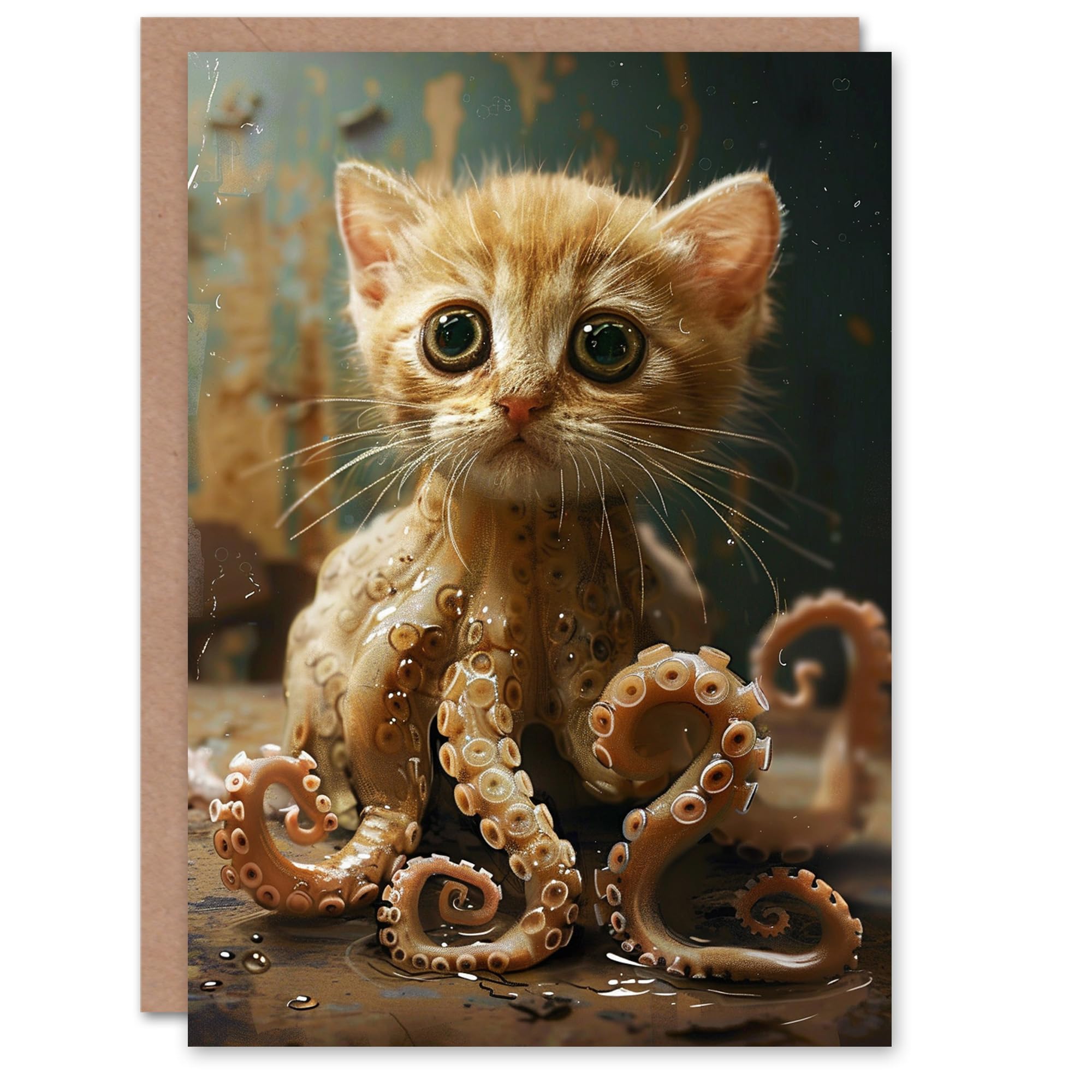 Artery8 Octokitten Cat Lover Octopus Tabby Kitten Hybrid Blank For Him Or Her Art Birthday Card