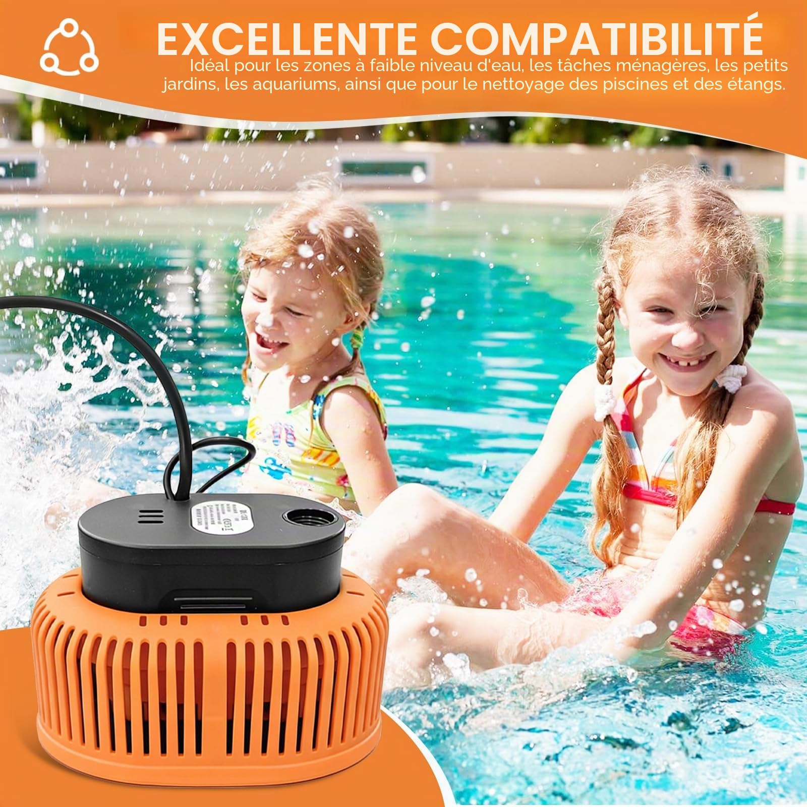 Pompe Submersible 75W, Pompe Vide Piscine 3200 L/H pompe de Couverture de Piscine avec Tuyau de 5 m et 6 Adaptateurs et Câble D'alimentation de 7,2 m Pour Piscines Caves Bassins
