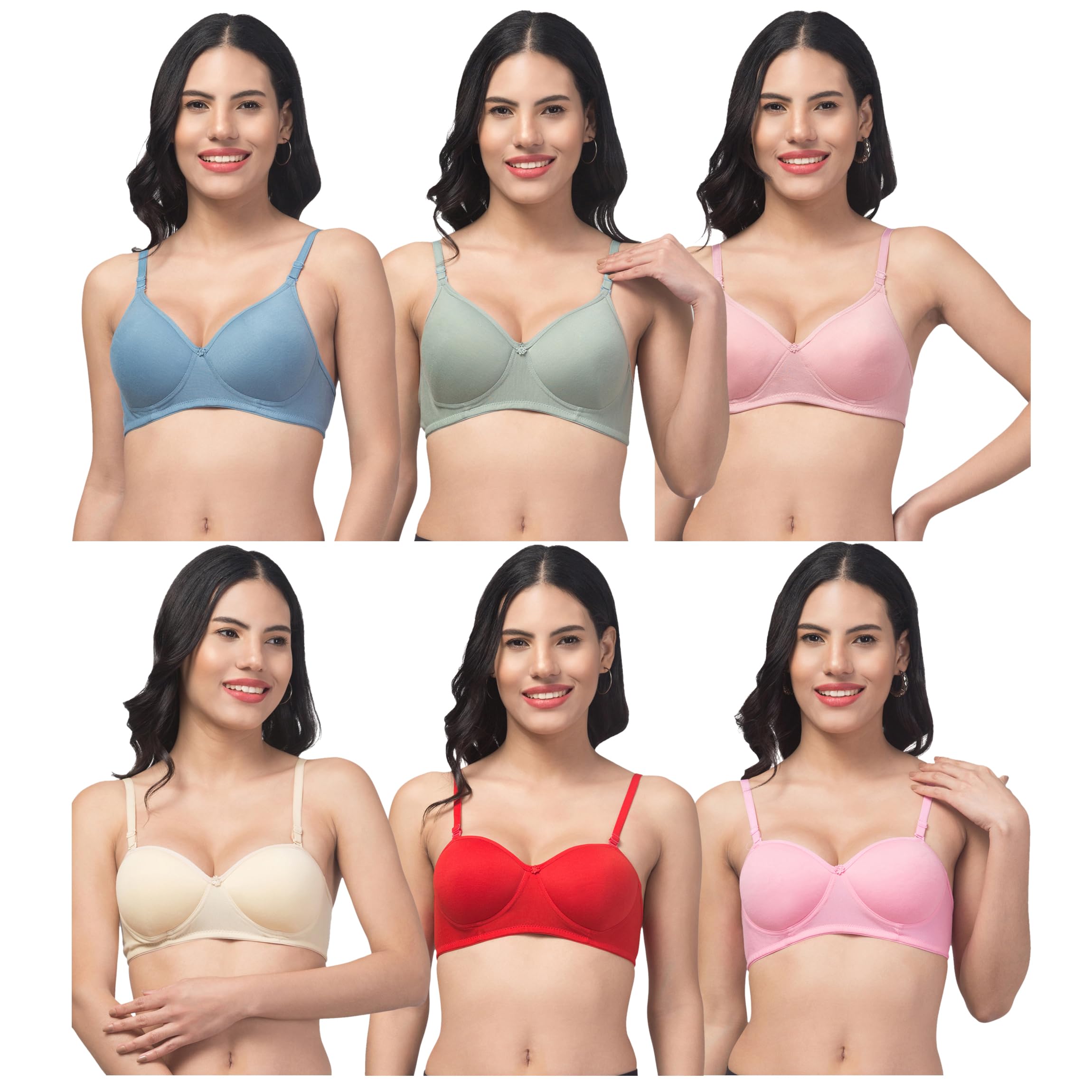 poksi Combo Set Womens Padded Bra Solid Casual Regular Wear Cotton Multicolour (Set of - 6)-picture-10