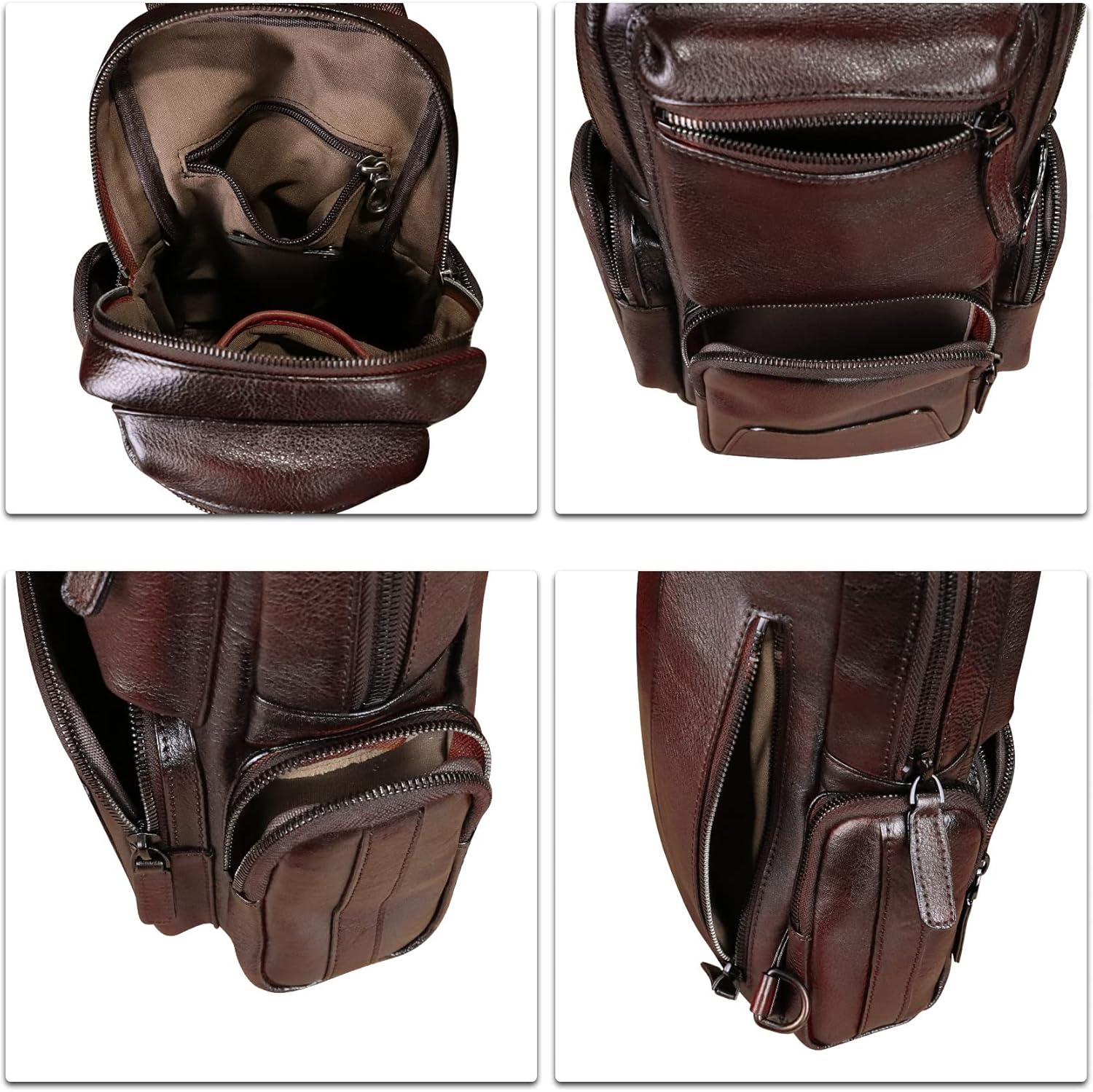 IVTG Genuine Leather Sling Bag Crossbody Casual Hiking Daypack Vintage Handmade Chest Bag Shoulder Backpack Motorcycle Pack (Coffee) - Image 7