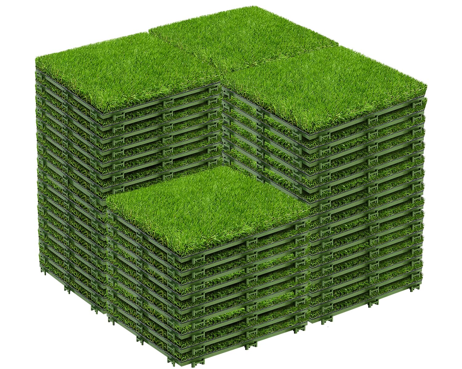 54 PCS Interlocking Artificial Grass Tiles - 12" x 12" Outdoor Fake Grass Turf Tiles with Drainage Holes, Grass Squares Deck Flooring Decor for Balcony, Backyard, Patio, Pet