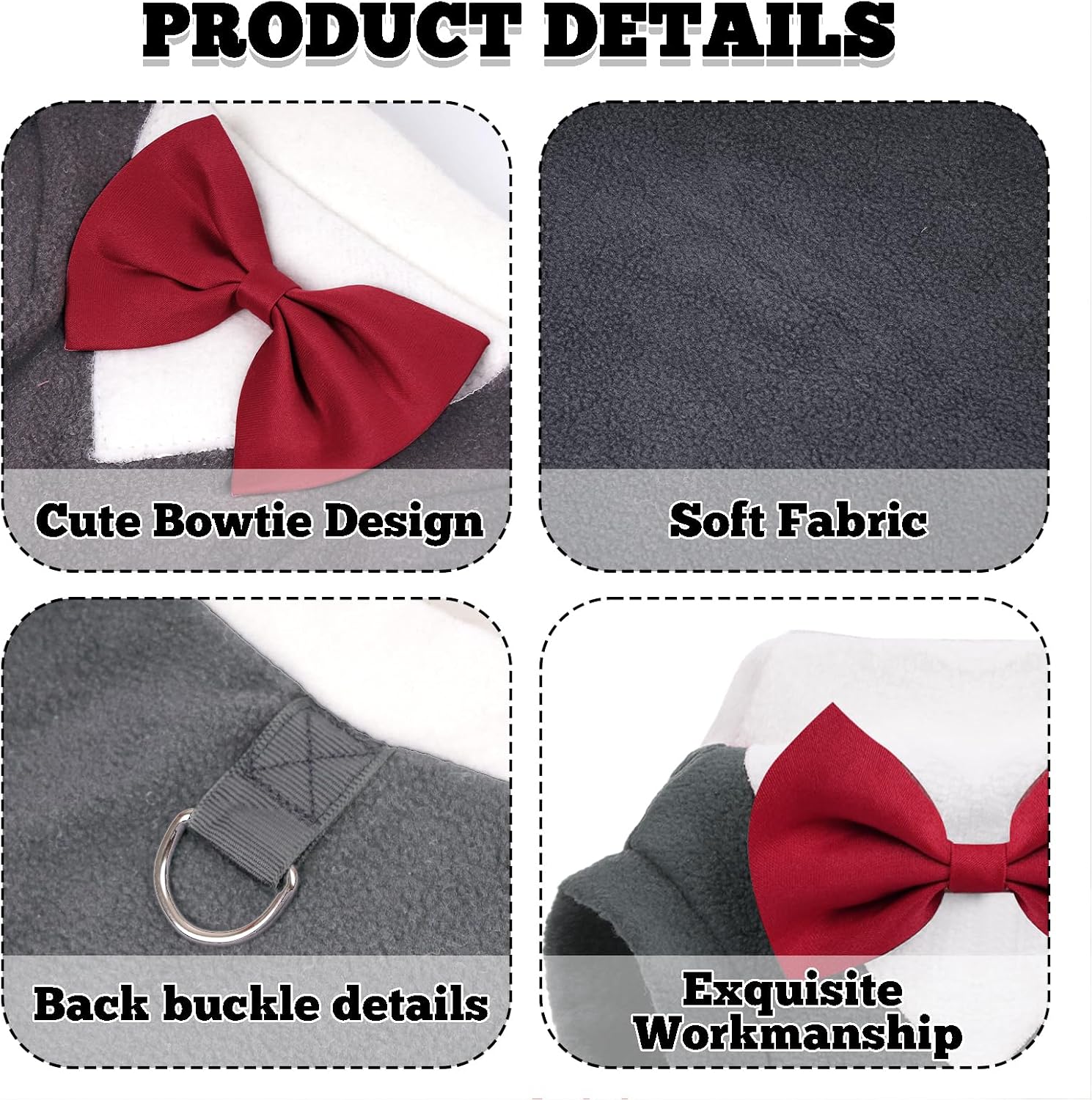 Dog Suit with Bow Tie Pet Tuxedo for Small Medium Dogs Cats Formal Clothes Puppy Outfits for Halloween Wedding Birthday (Grey, Large) thumbnail