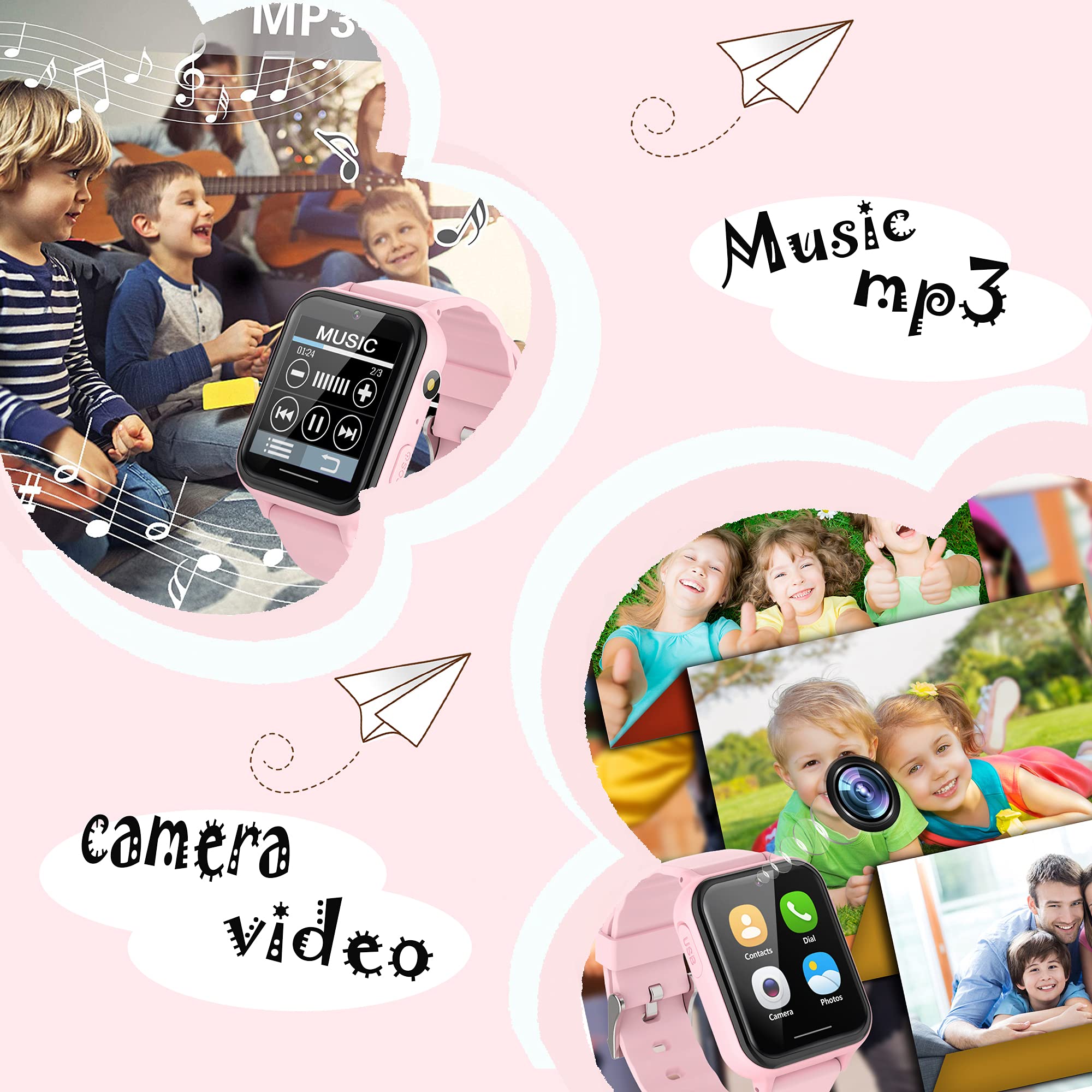 PTHTECHUS Orologio Intelligente Bambini con 14 Giochi- HD Touch Screen Smartwatch Bambini con Contapassi Musica Camera Recorder per regali per ragazzi e ragazze di età compresa tra 8 e12 anni S19