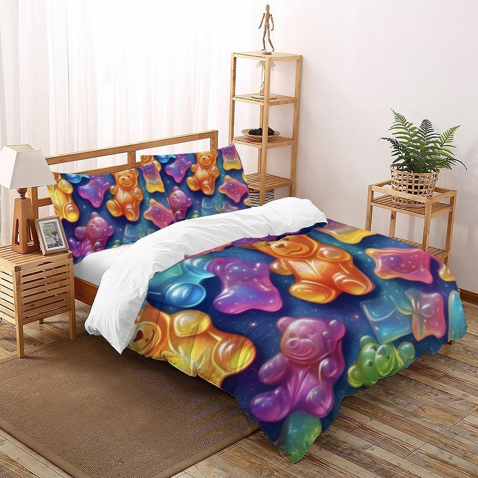 Housse de couette 220x240cm Petit Ourson imprimé 3D microfibre parure de lit garçon King