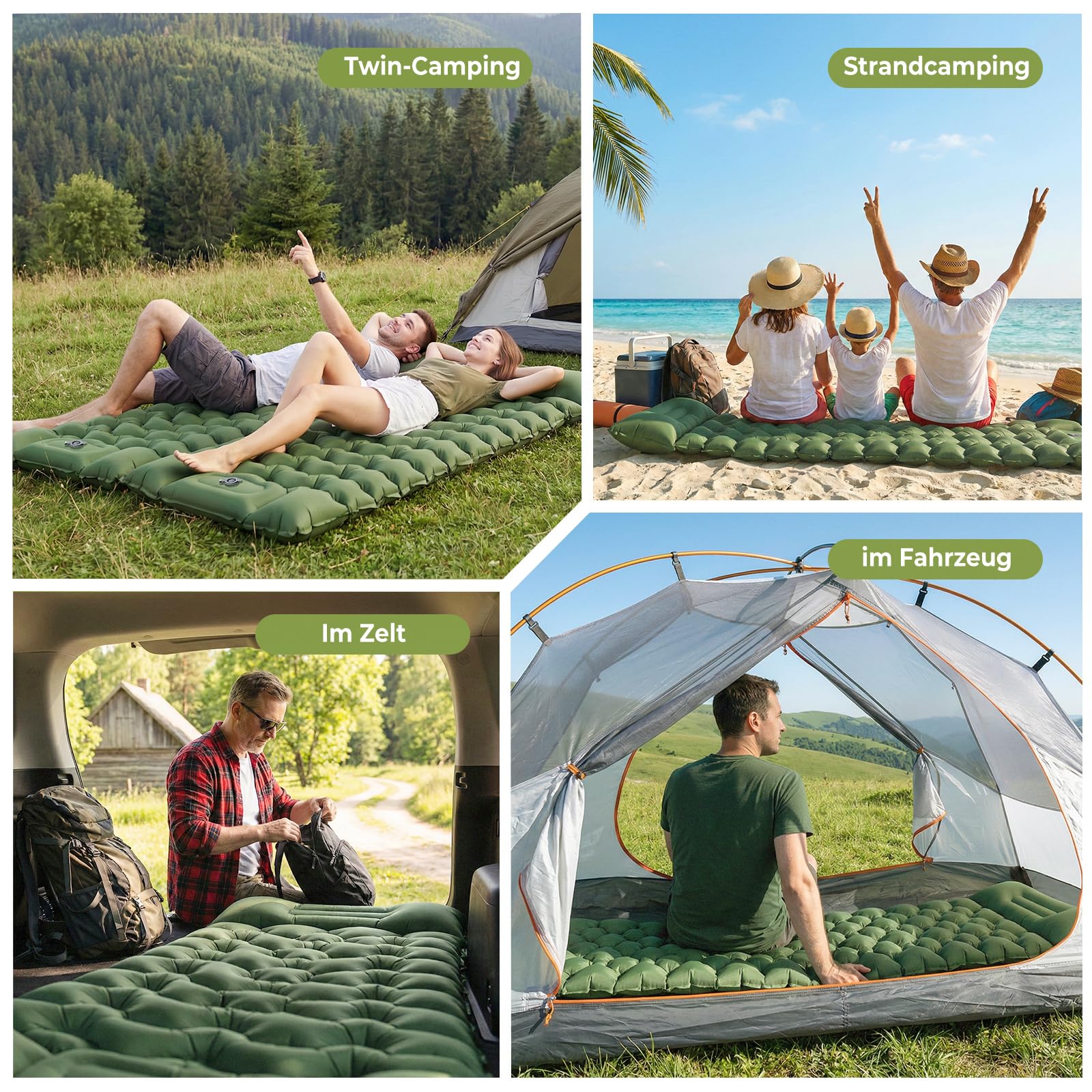 Elegear Isomatte Camping, 14CM Verdicktes Aufblasbare Luftmatratze mit Fußpumpe, Strapazierfähiges 50D-Nylon + TPU Tragbar Kompakt Wasserdicht Schlafmatte für Camping Wandern Trekking Backpacking