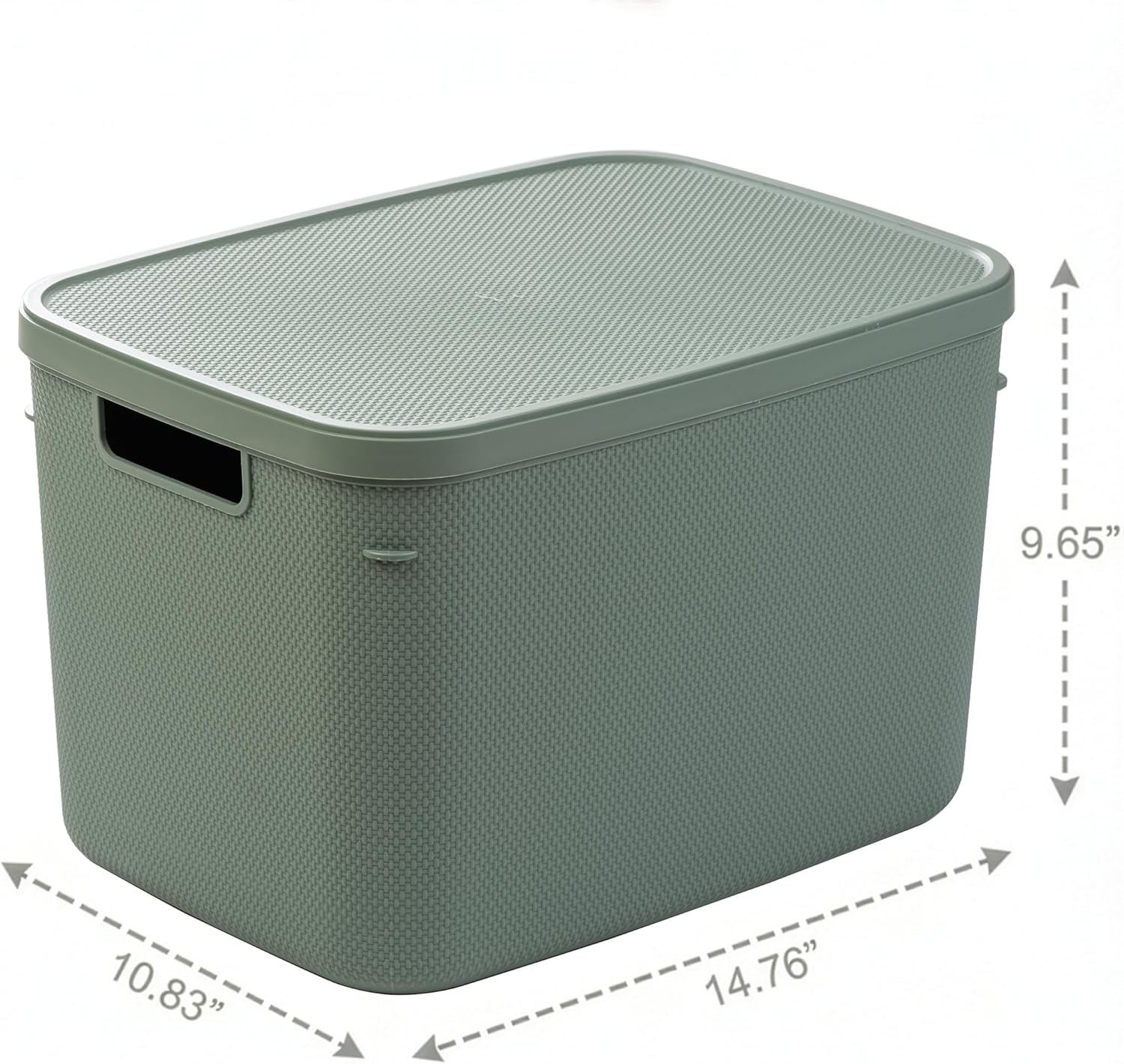 BINO | Plastic Storage Bins with Lids, 20 Liter - 3 Pack, Desert Green | THE TWILL COLLECTION | Plastic Bins for Organization | Woven Storage Baskets for Organizing | Pantry Shelf Organizer Basket Bin