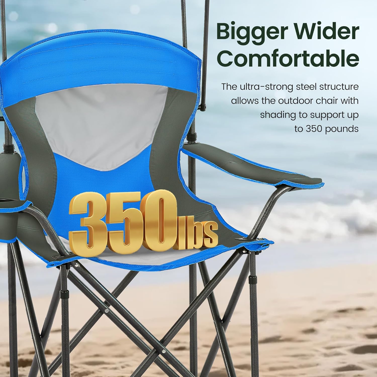 HIGH POINT SPORTS Camping Chairs with Shade, Heavy Duty Canopy Lounge Chair Sunshade Hiking Travel Chair with Cup Holder for Outdoor, Camping, Beach and Patio, Royal Blue