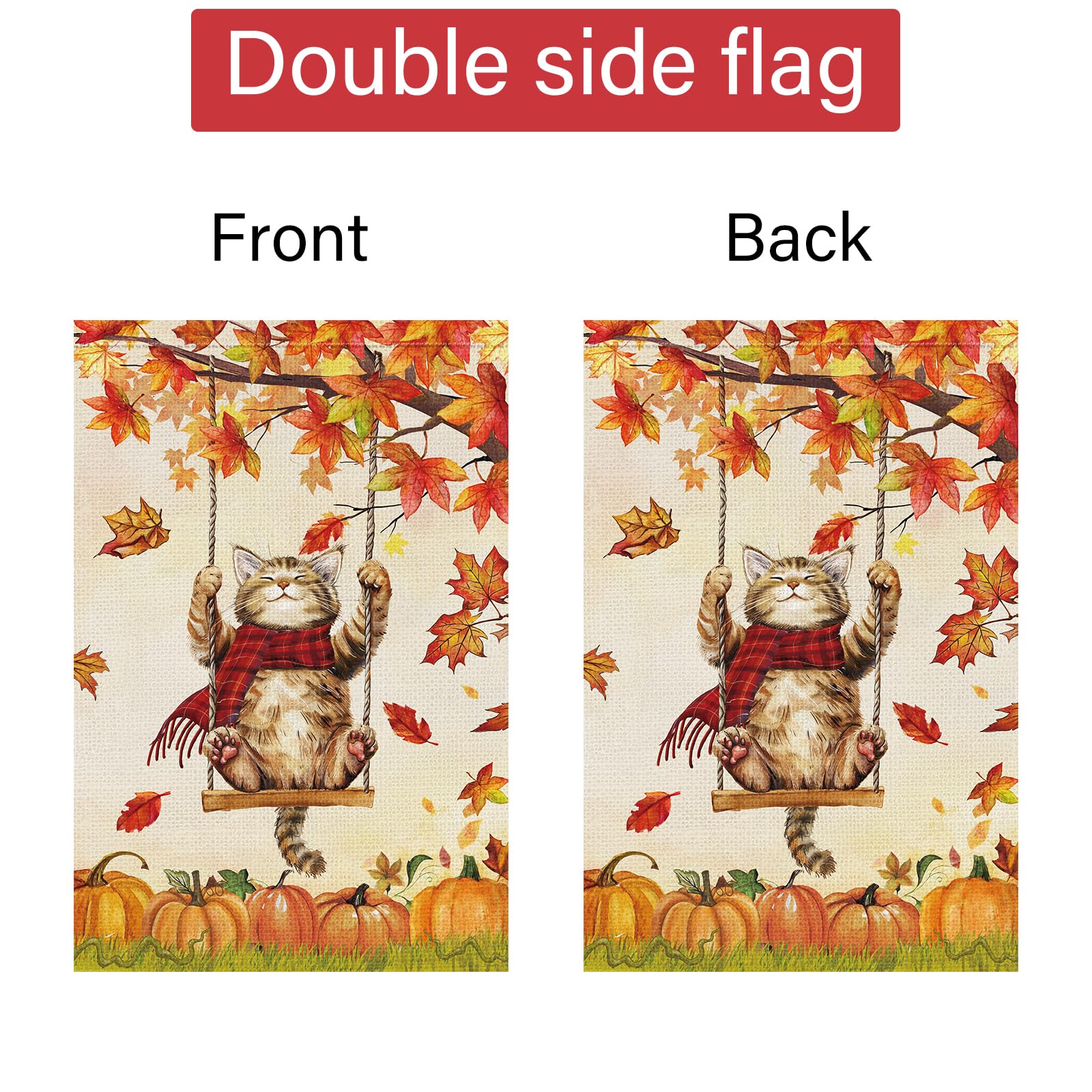 Louise Maelys Happy Fall Kürbis-Gartenflagge mit Katze, doppelseitig, 30,5 x 45,7 cm, kleine Jute, Herbsternte, Hofflaggen, Erntedankfest, Outdoor, Haus, Hof, Dekoration (nur Flagge)