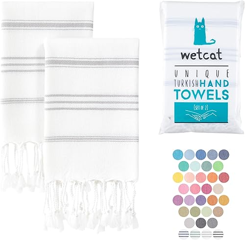 WETCAT Juego de 2 toallas de mano turcas con lazo para colgar, 20 x 30 pulgadas, 100% algodón turco, prelavadas, de secado rápido, para cocina o