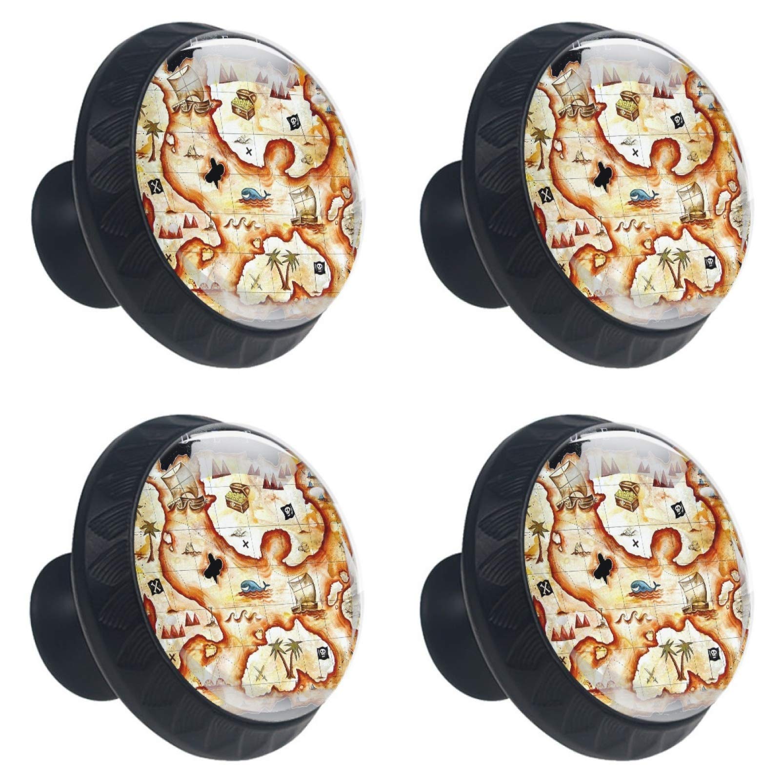 Boutons de tiroir en verre pour relooker la cuisine avec un motif carte au trésor
