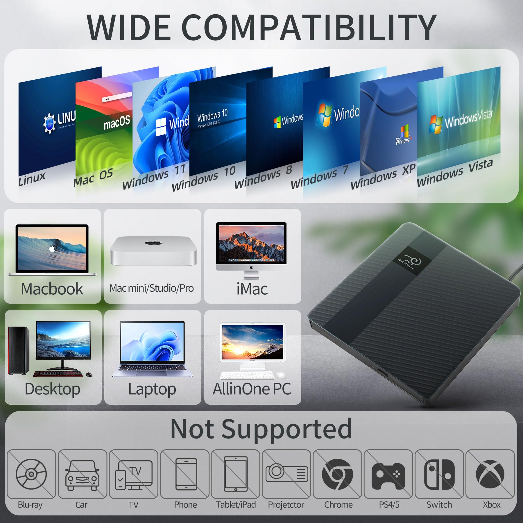 Amazon.com: HKCMEMORY External CD/DVD Drive USB 3.0 & Type-C Slim