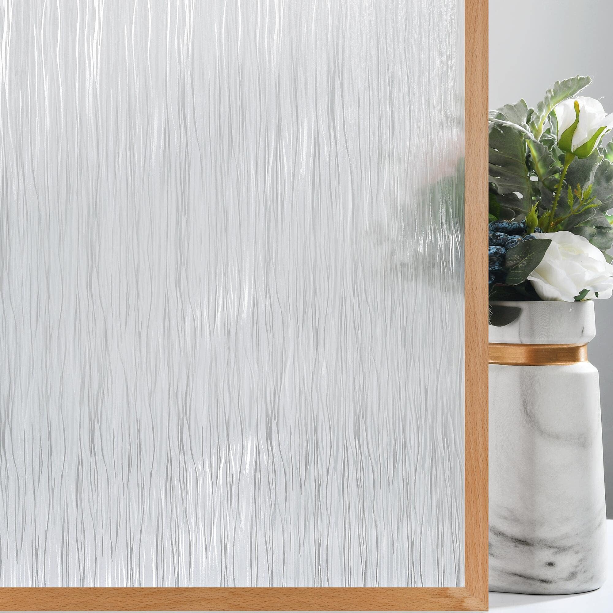 VELIMAX Frosted Window Privacy Film Non Adhesive Window Cling Removable Glass Covering Clear Water Opaque Window Film for Home Anti UV 17.7x78.7 inches