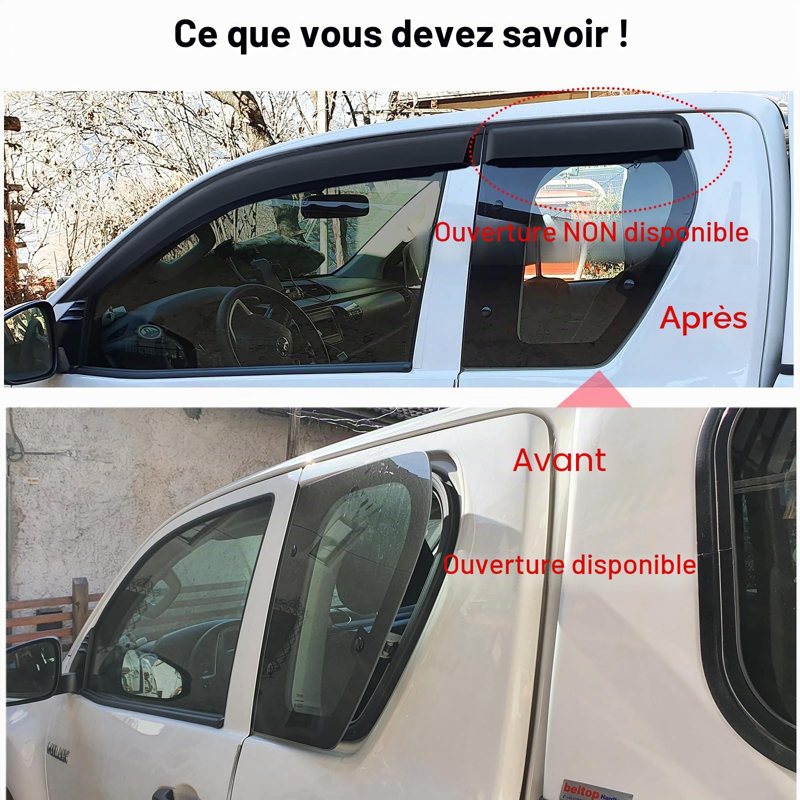 Déflecteurs de Vent Déflecteurs de Pluie pour Toyota Hilux 2016-2024 Hilux AN110 AN120 AN130 Extra Cabine 4 pièces Noir Fumé