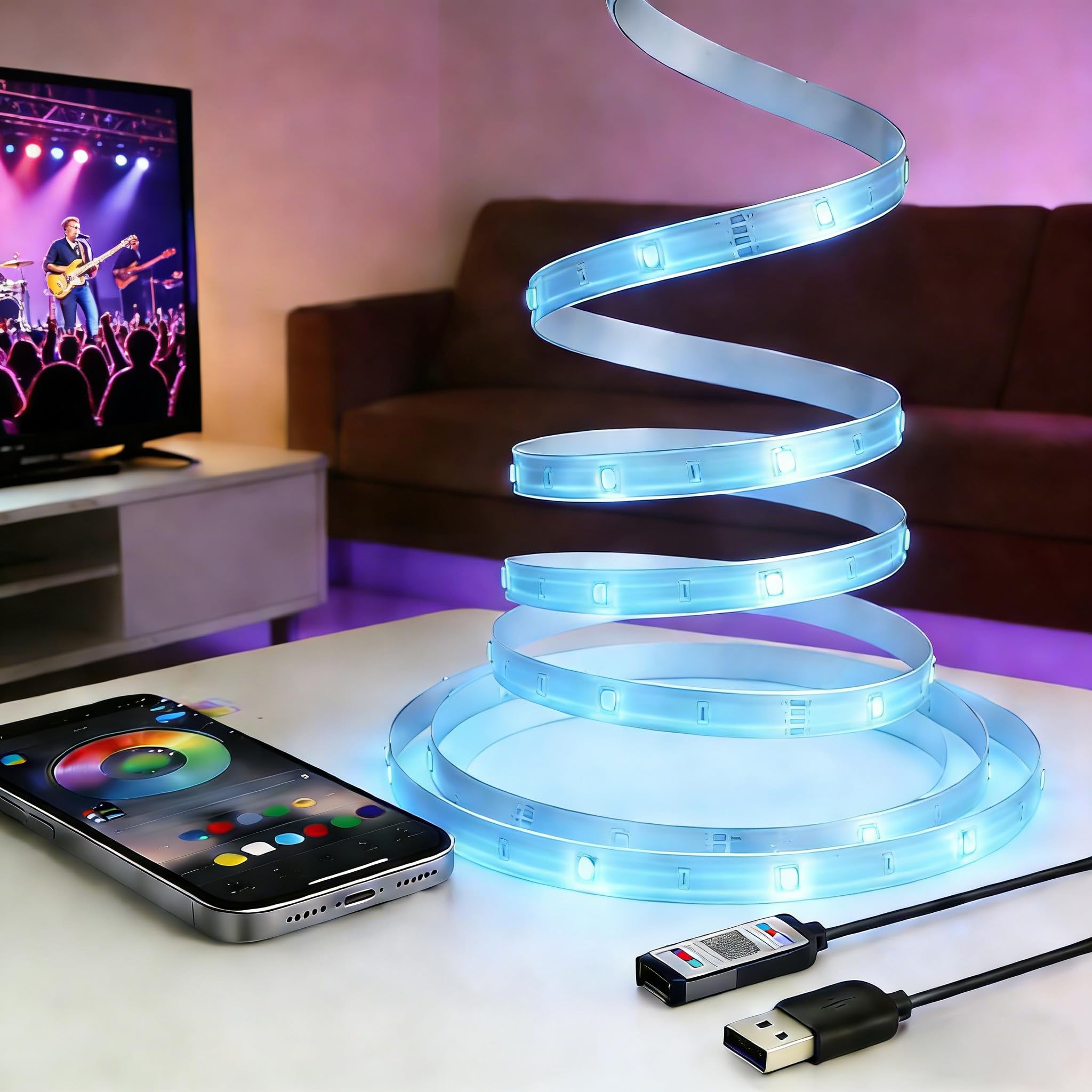 Amazon.co.jp: テープライト 5M USB式 RGB スマホアプリ制御 調光調色