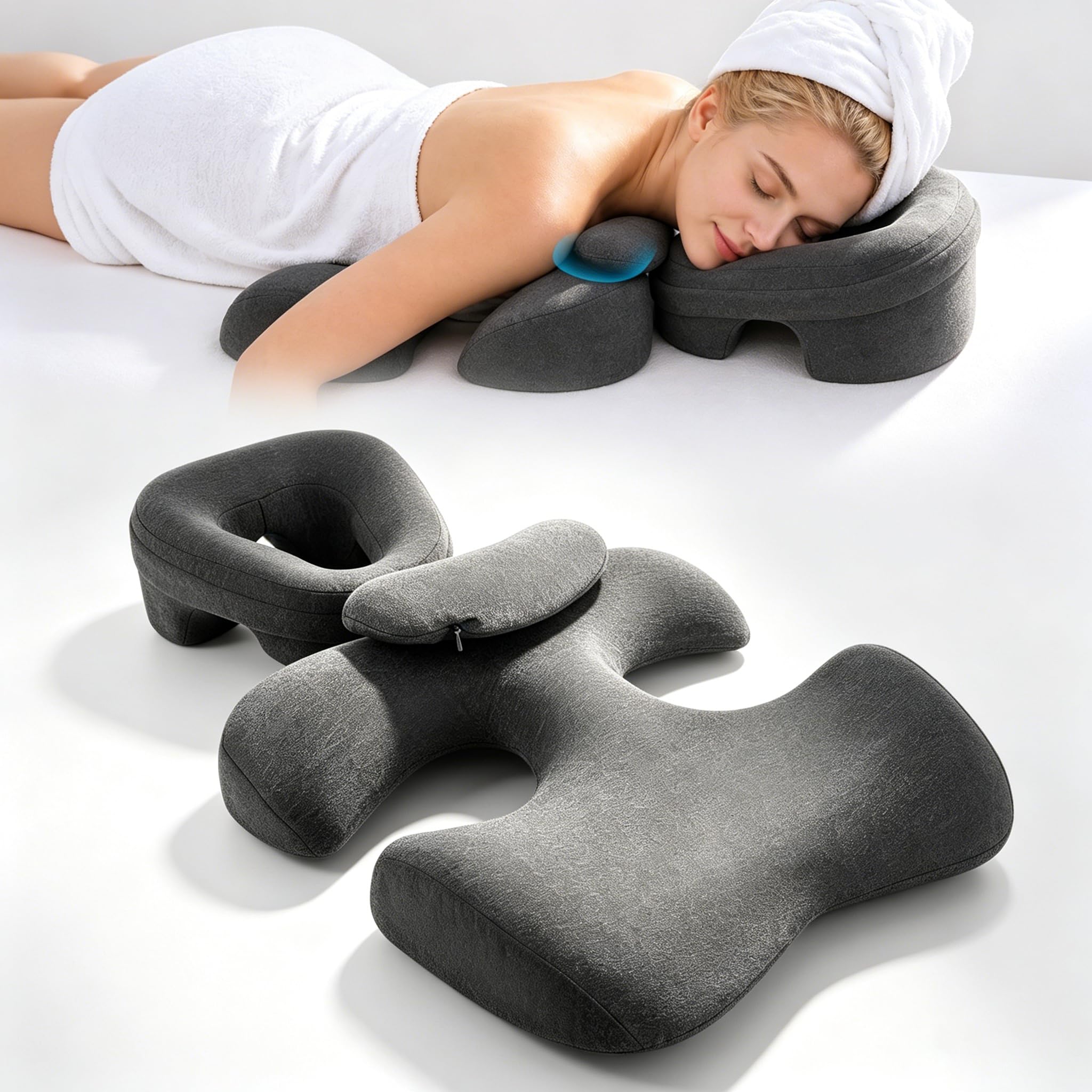 Juego de reposacabezas de masaje para cama, reposacabezas de masaje con cojín cervical, cojín de masaje para el pecho y cojín de cuna facial, ofrece apoyo para la posición prona para salón
