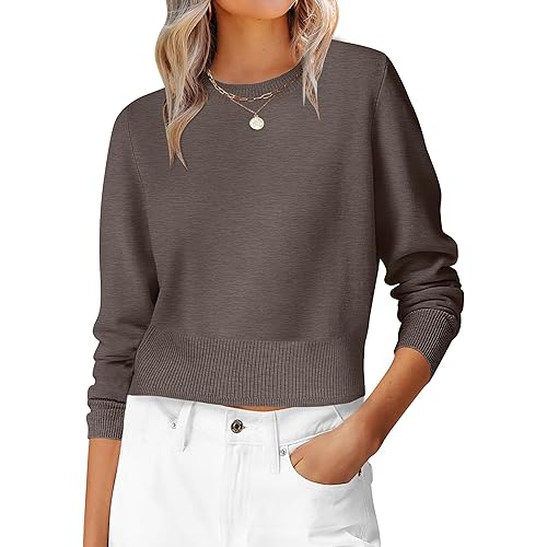ANRABESS Women’s Long Sleeve Sweaters Cropped Crew Neck Business Casual Light Weight Sweater Tops Fall Fashion Clothes 2025