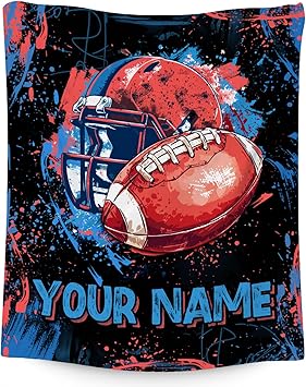 Custom Football Blanket, Cozy Soft Throw Blankets for Kids, Cool Black Flannel Throw Gifts for Couch Sofa, 40x50 Inches