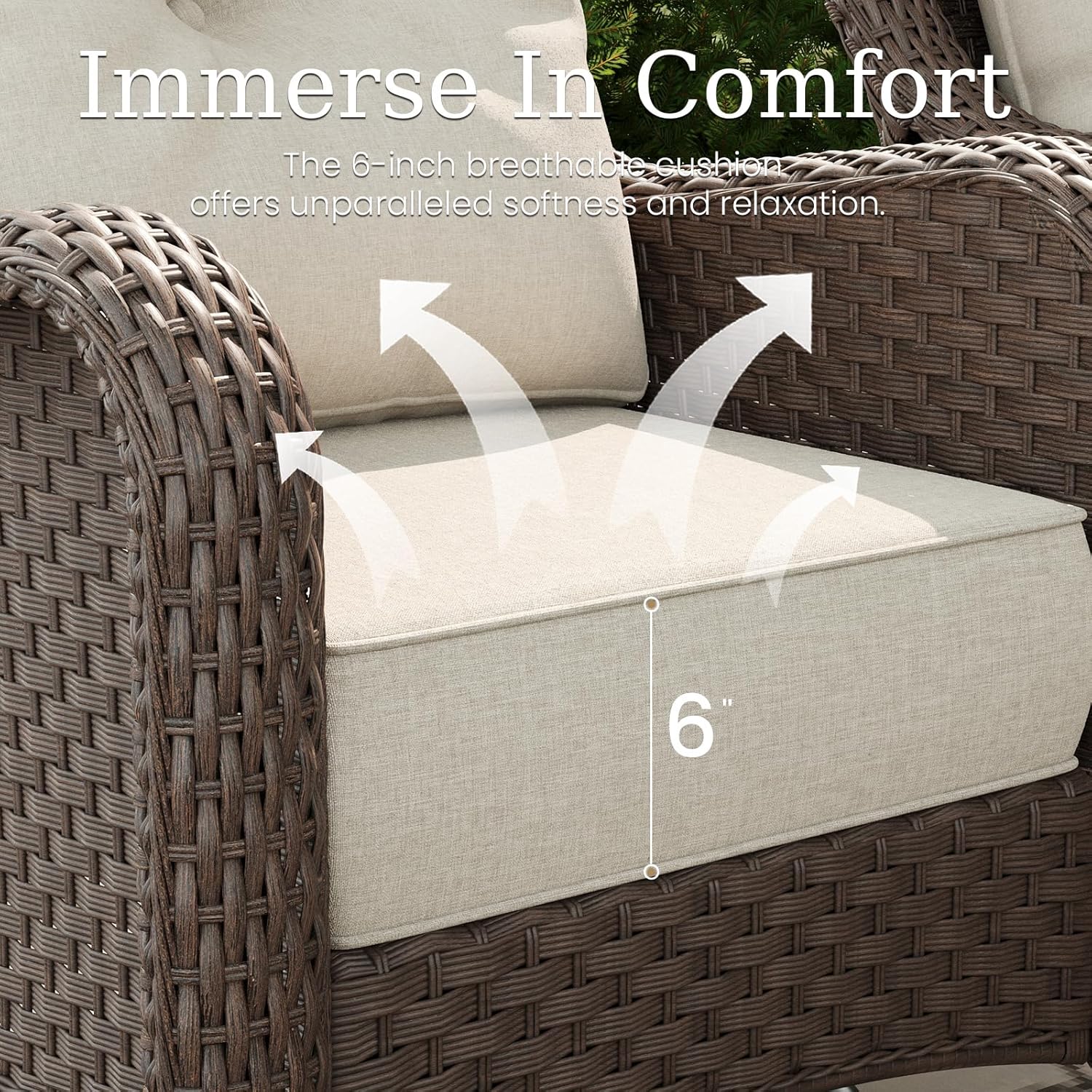 9 Piece Patio Furniture Set, All-Weather Wicker Outdoor Conversation Set with Swivel Rocking Chair and 6 Inch Thick Cushions