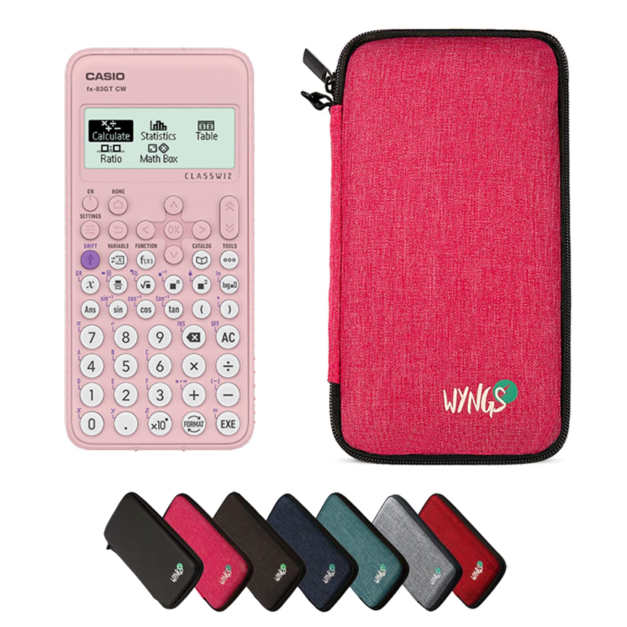 Casio FX-83GTCW Pink including a WYNGS protective case in Pink - Basic Set