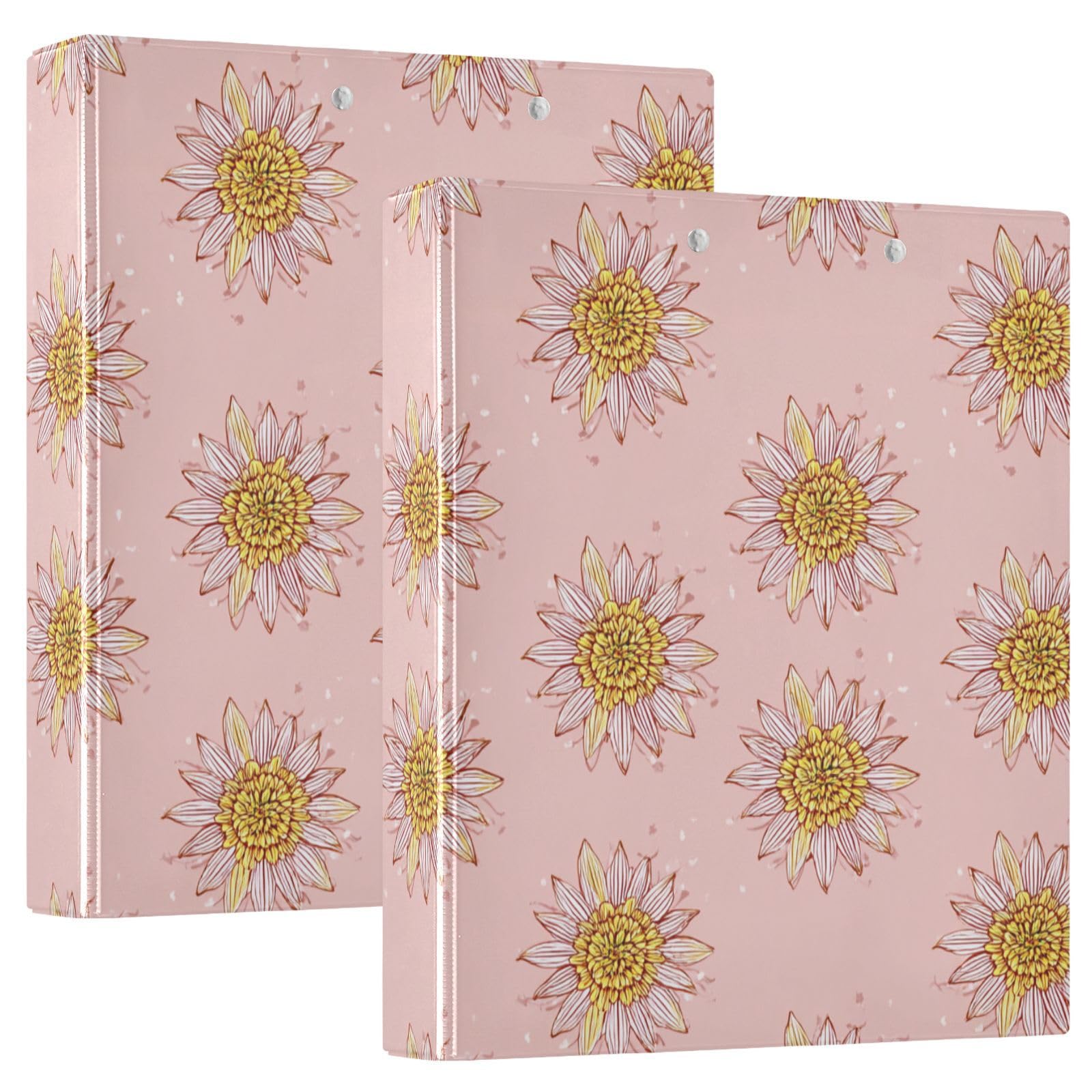 Raccoglitori scolastici da 3,8 cm, motivo girasole, rosa pastello