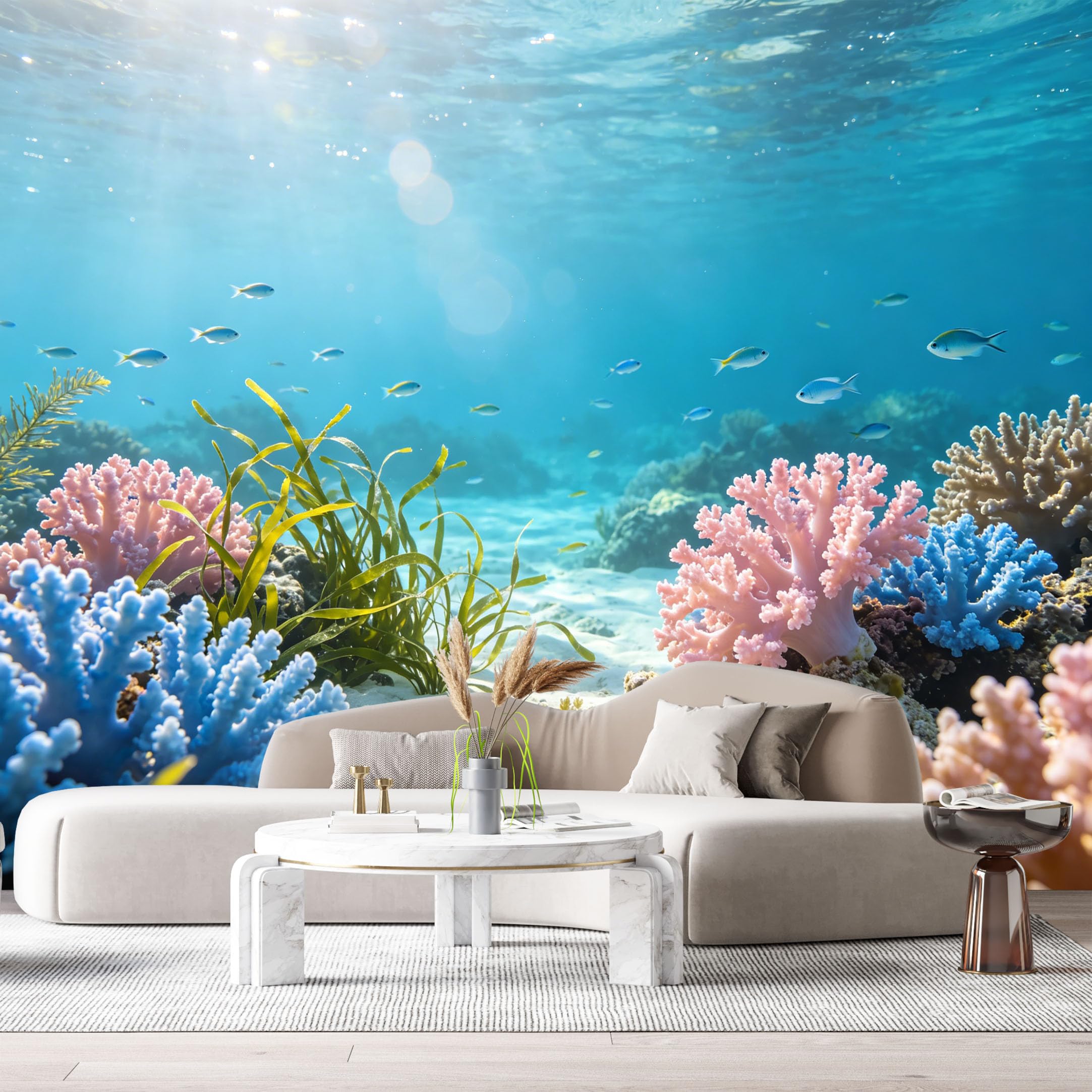 Custom Size Wall Murals Ocean Marine Tropical Coral Reef Underwater Fish SelfAdhesiveWall Fabric Removable Wallpaper Wall Decor for Living Room Bedroom Bathroom