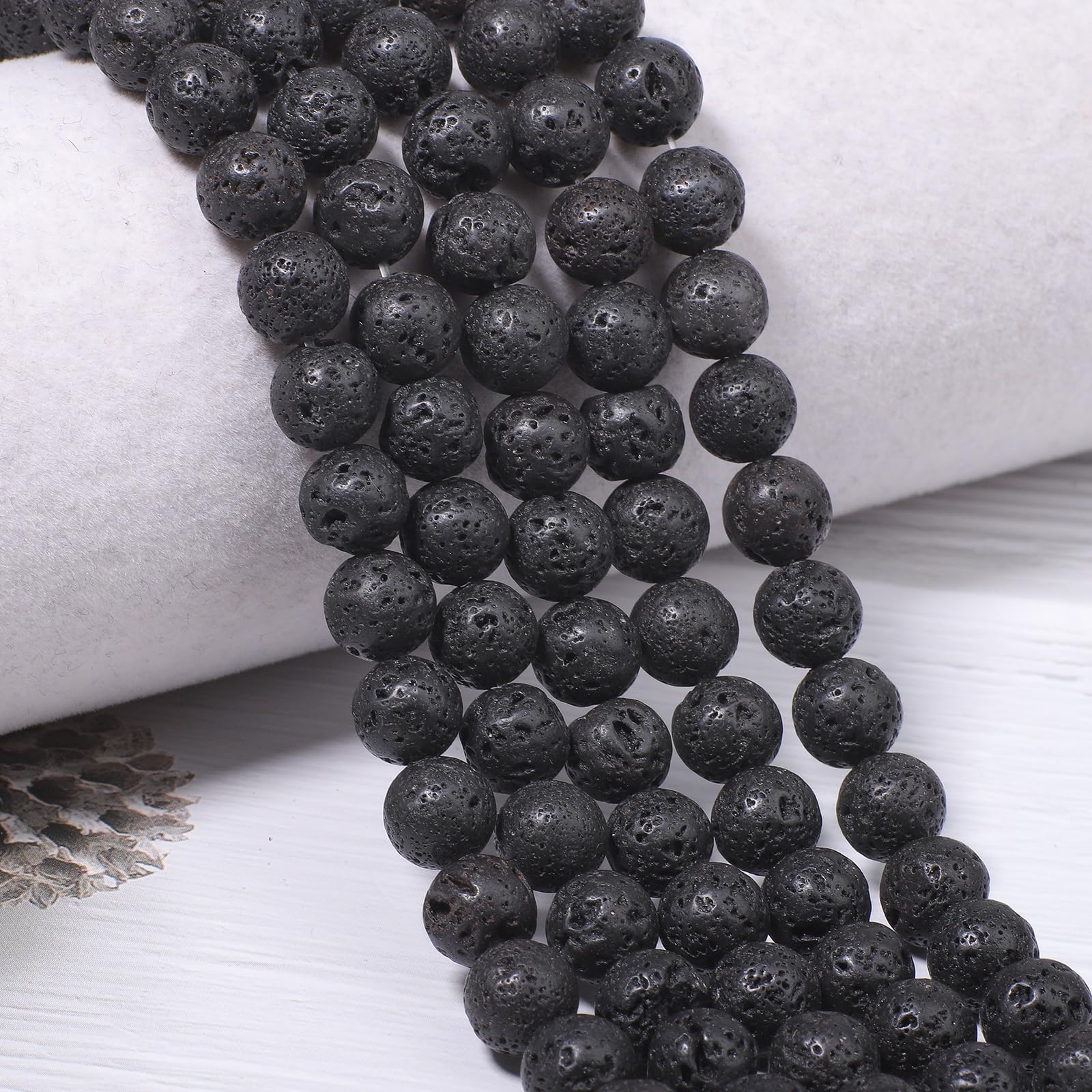 100 cuentas redondas sueltas de lava volcánica negra natural de 10 mm para hacer joyas con cordón elástico de cristal