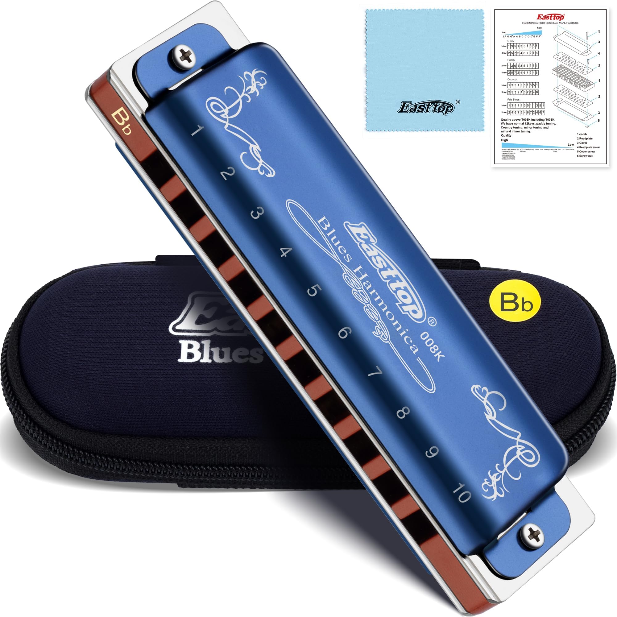 - Diatonic Harmonica Key of Bb, 10 Holes 20 Tones 008K Diatonic Mouth Organ Harmonica with Blue Case, Standard Harmonica For Adults, Professionals and Students