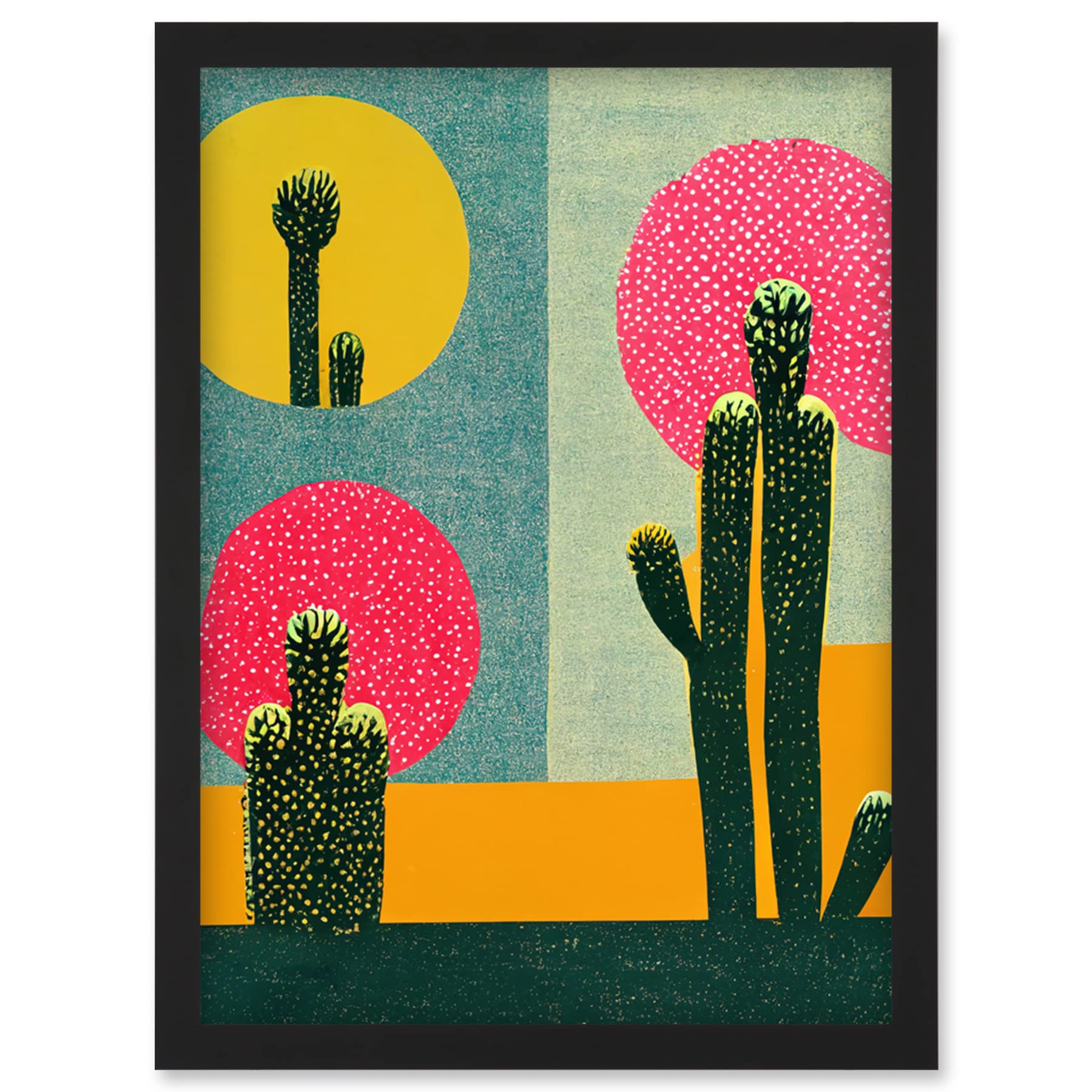 Wee Blue Coo Surreal Pop Art Cholla Desert Cactus Artwork Framed Wall Art Print A4