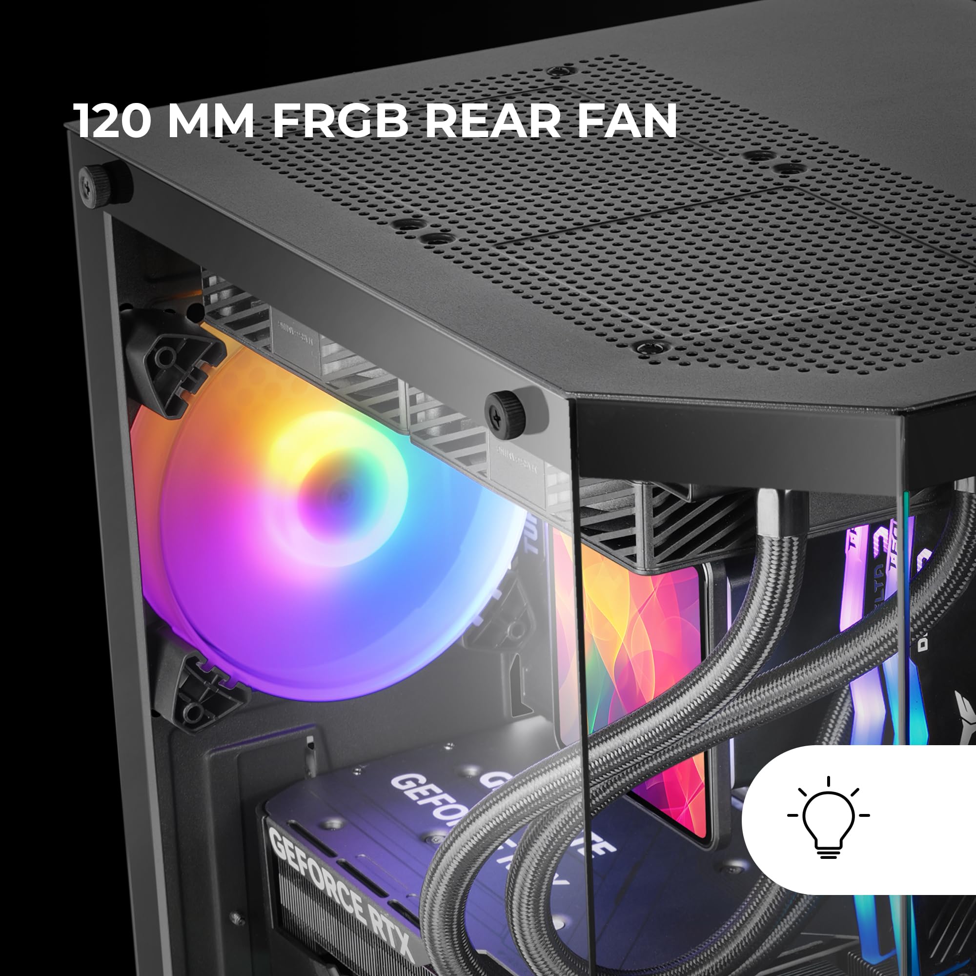 Mars Gaming MC-3TLITE, Boîtier Gaming MicroATX, Triple Verre Trempé Continu, Ventilateur Arrière FRGB 120mm, Structure à Double Chambre, Mini Tour PC Compacte avec Grande Capacité Interne, Noir