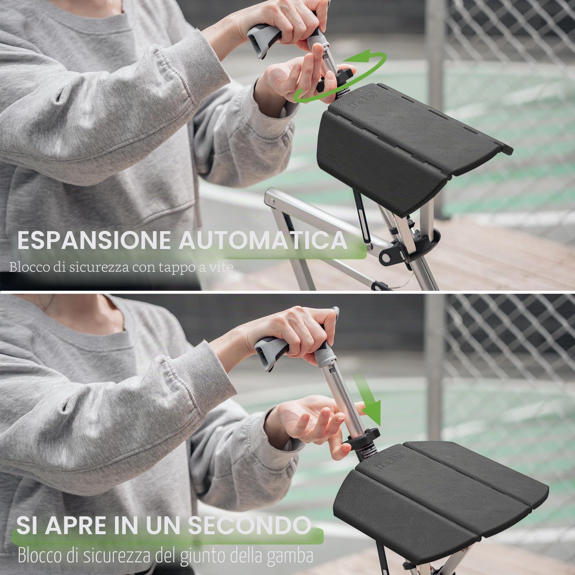 STEP2GOLD Ta-Da Chair - Bastone da passeggio con seduta, telaio in alluminio ultraleggero e robusto sgabello pieghevole (fino a 110 kg), design pieghevole, ideale per viaggi e visite turistiche
