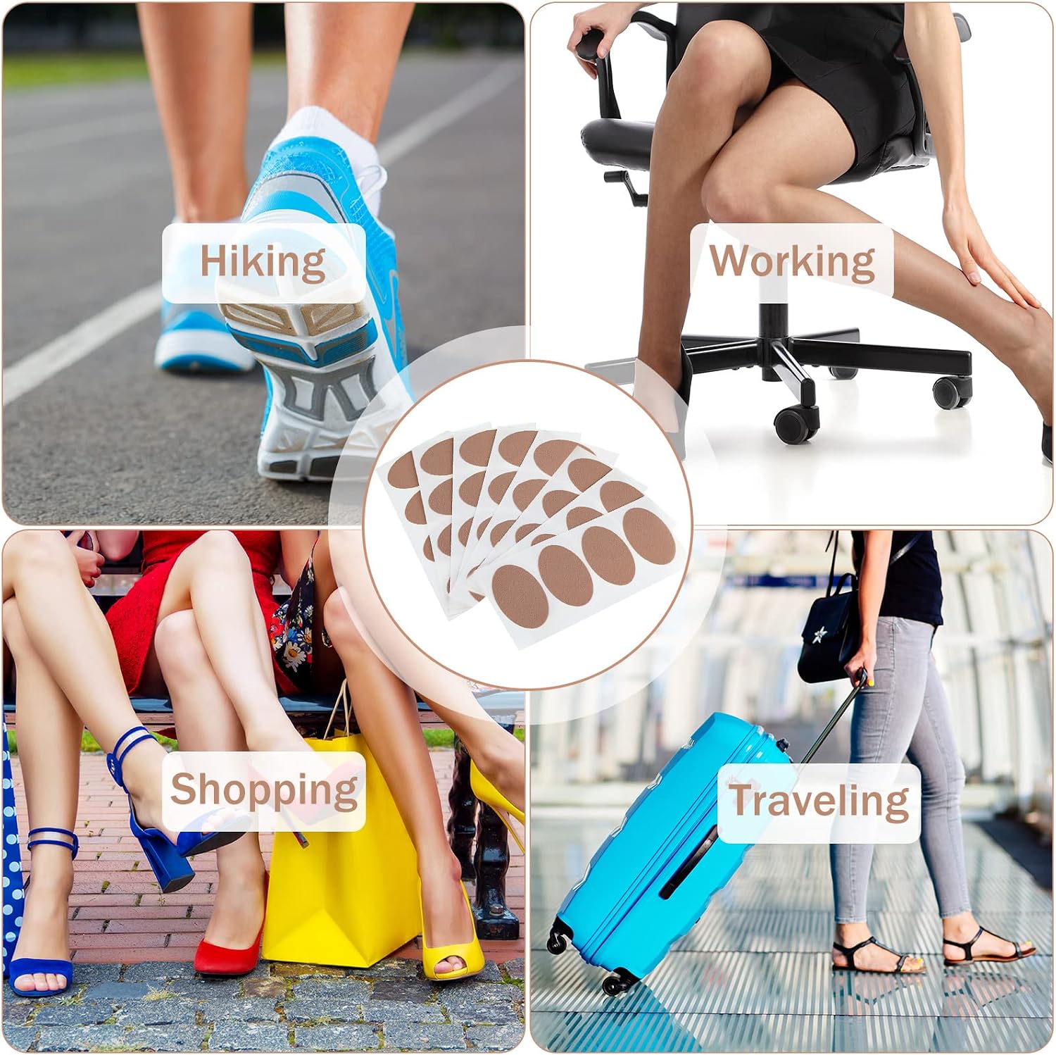 Bencailor 8 Sheet Oval Moleskin for Feet Blisters, Adhesive Blister Prevention Pads Tape Flannel Mole Skin Patches Padding for Heel and Toe Boots Calluses Hiking Unsuitable Shoes Reduce Friction Pain