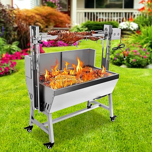 Miniatura 9 de Parrilla eléctrica con espetón de 37 pulgadas, soporte para asar cerdo y cordero con capacidad de 132 libras con altura ajustable, kit de parrilla