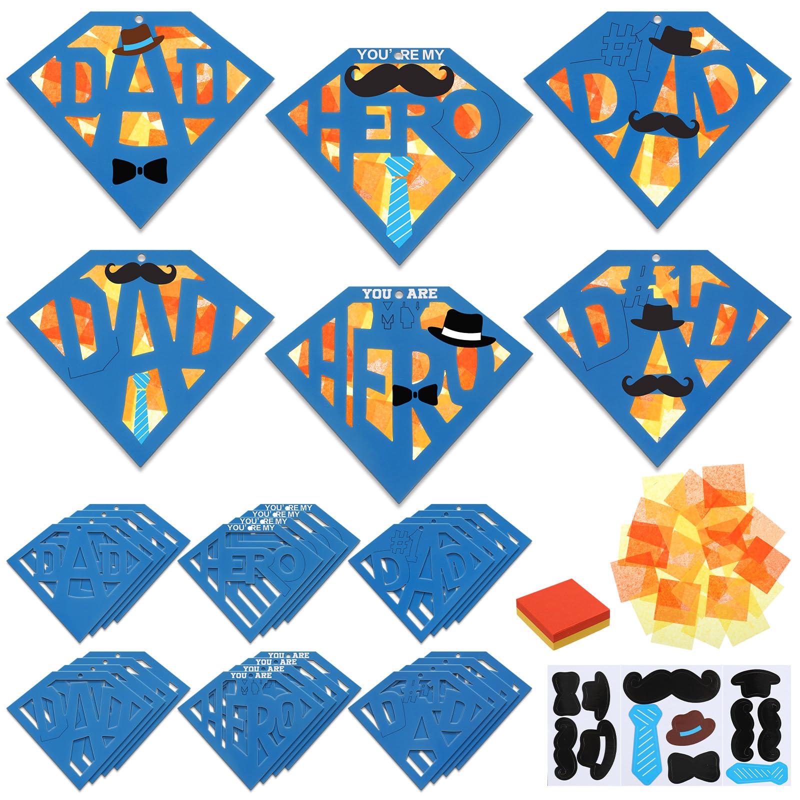 Chiisong 24 Sets Father's Day Crafts Super Dad Tissue Paper Craft Kit Father's Day DIY Craft You are My Hero World's Best Dad Gift Set for Home Father's Day Party Favor