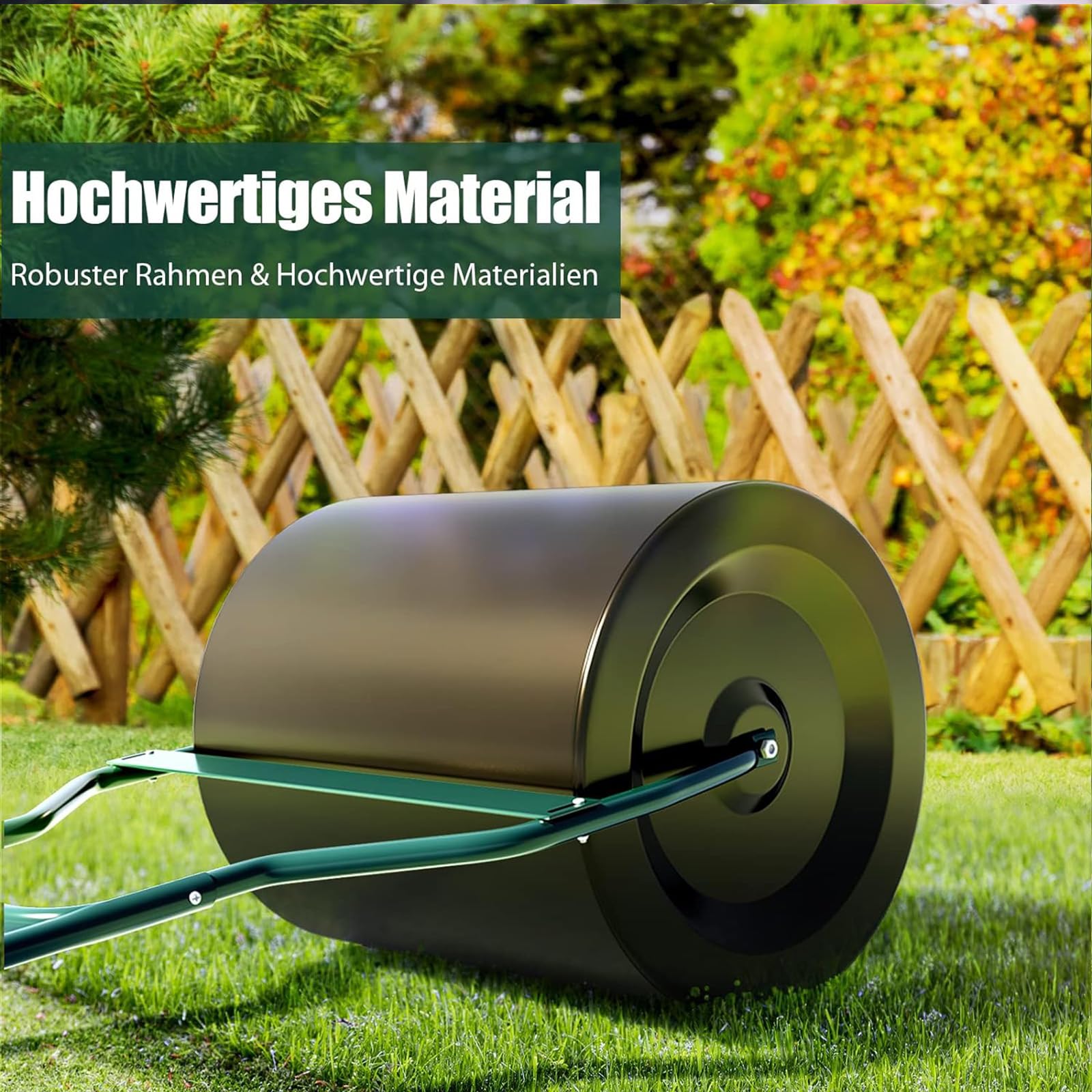 GOPLUS Gazonwals, 63 l, 90 cm, tuinwals met vuilafstotend, handwals