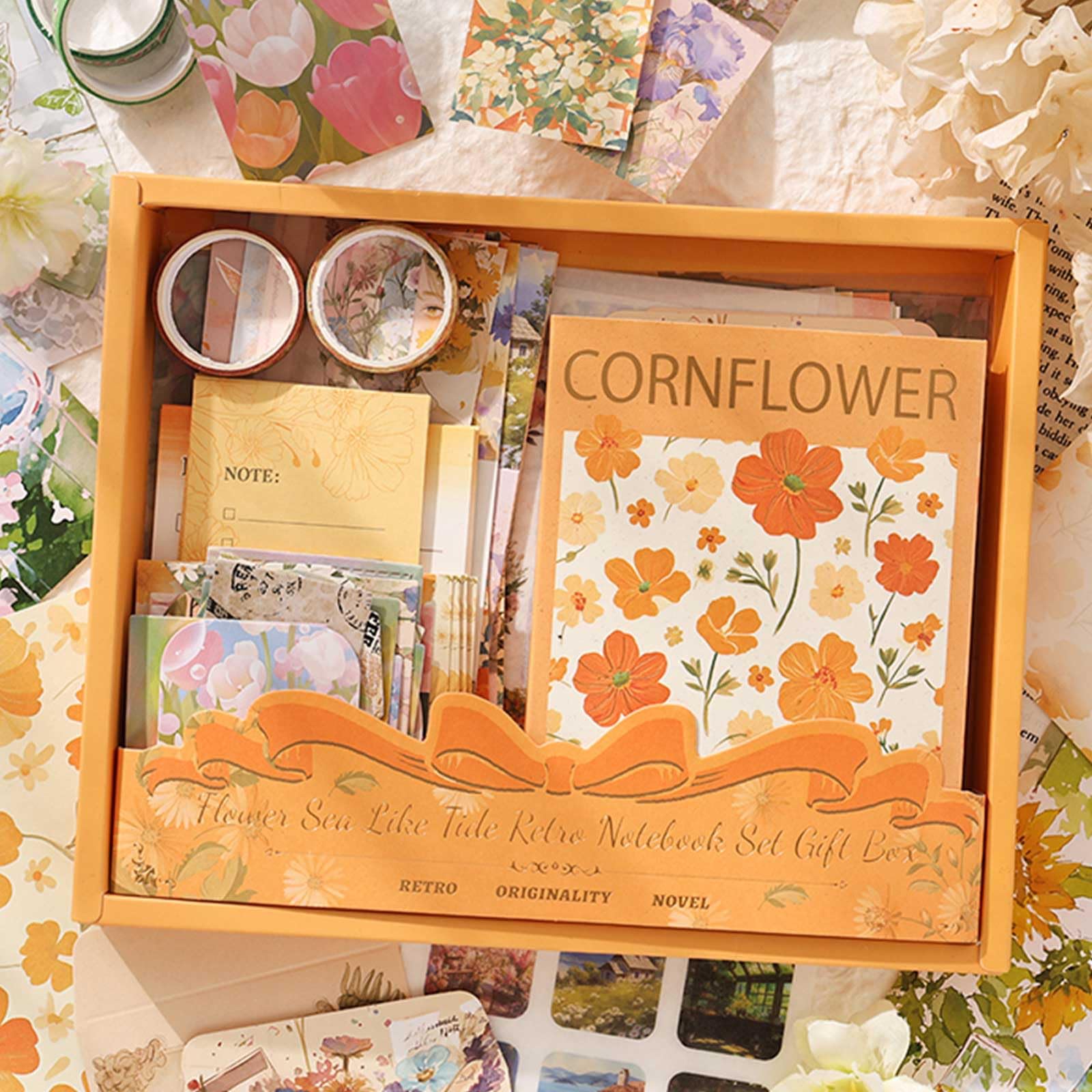 BetterJonny Aesthetic Scrapbook Kit, Vintage Scrapbook Journaling with A6 Grid Notebook Washi Paper Stickers Flowers Art Journaling Scrapbooking Supplies for DIY Arts Crafts Collage Decorative U