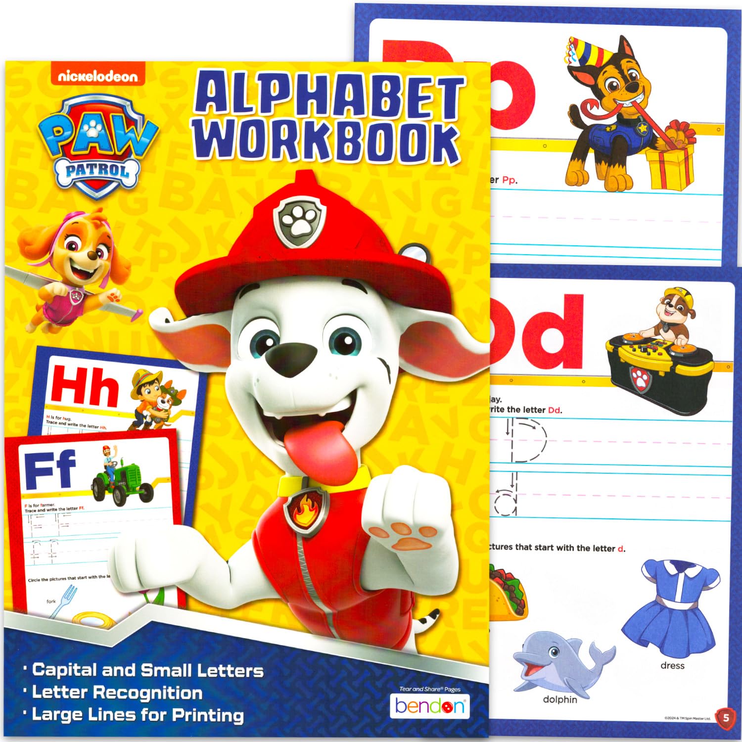 Paw Patrol Zestaw 24-stronicowych skoroszytów alfabetu, zestaw edukacyjny do wczesnej nauki, ze stronami do ćwiczeń do przedszkola i kolorowymi kredkami, więcej | Książka edukacyjna Paw Patrol dla