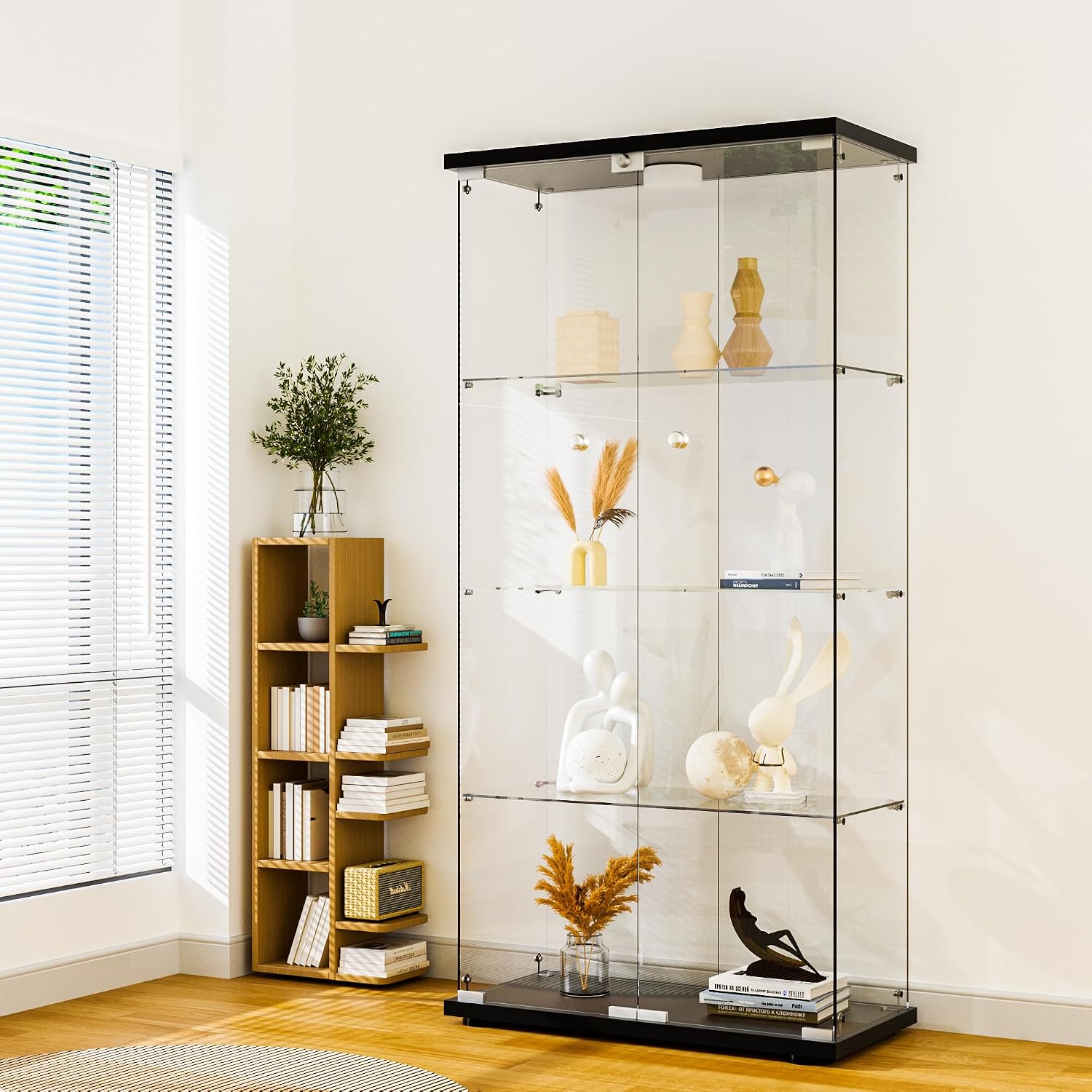 Elegant LED Glass Display Cabinet with 4 Shelves - Black