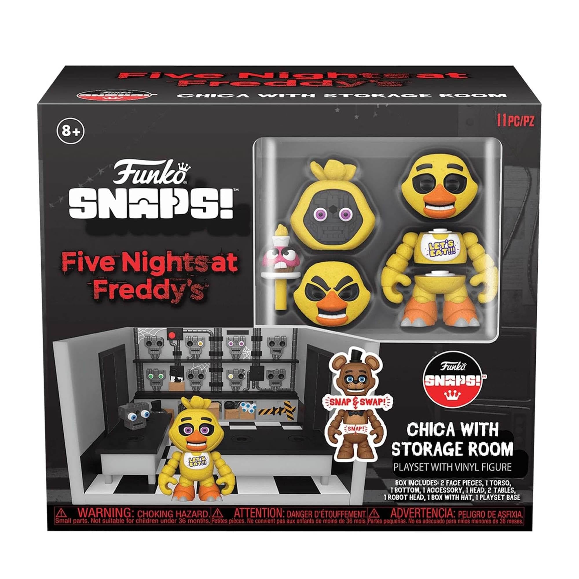 Five Nights at Freddy's Snaps! Snap & Swap Figure, set da gioco, Chica con ripostiglio, gioco d'oltremare, app horror, gioco occidentale, FNAF CHICA