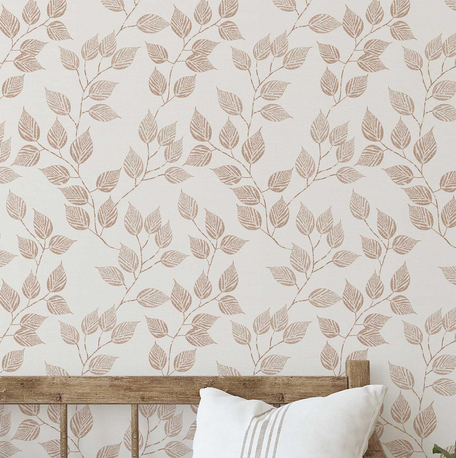 Papier peint autocollant vigne feuillue beige vinyle amovible