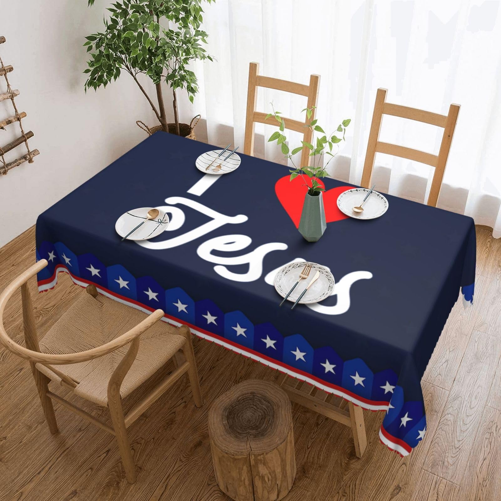 SMAZDFXX Jesus - I Love Jesus 54 x 72in Table Cloth,Polyester Rectangle Tablecloth for Kitchen Dining Camping Decorative and Buffet Parties Table Cover