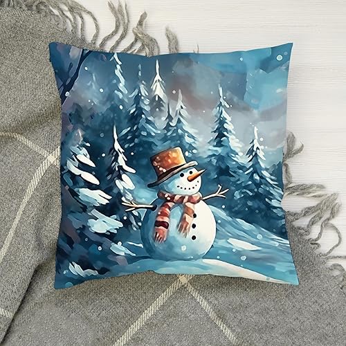 Miniatura 3 de Juego de 2 fundas de almohada de Navidad con diseño de bosque de invierno, diseño de dibujos animados, acuarela, caricaturas, de lino suave, para