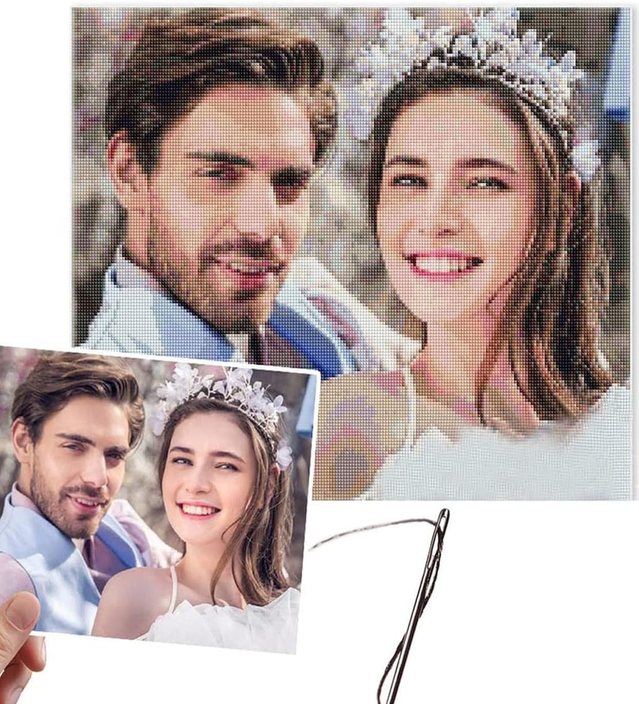 Ayervici Personalized Cross Stitch Kits Custom Photo Embroidery Kit Set Make Your Photo Cartoons DIY Painting Full Embroidery Cross Stitch (16"*20"/40 * 50CM)