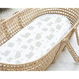 Baby Bassinet Sheets for Boy, Girl (Watercolor Elephants) 2-Pack - Fitted Bedside Bassinet Sheets - Buttery Soft Cotton Blend for Standard Mattress Pad - Compatible with Halo BassiNest