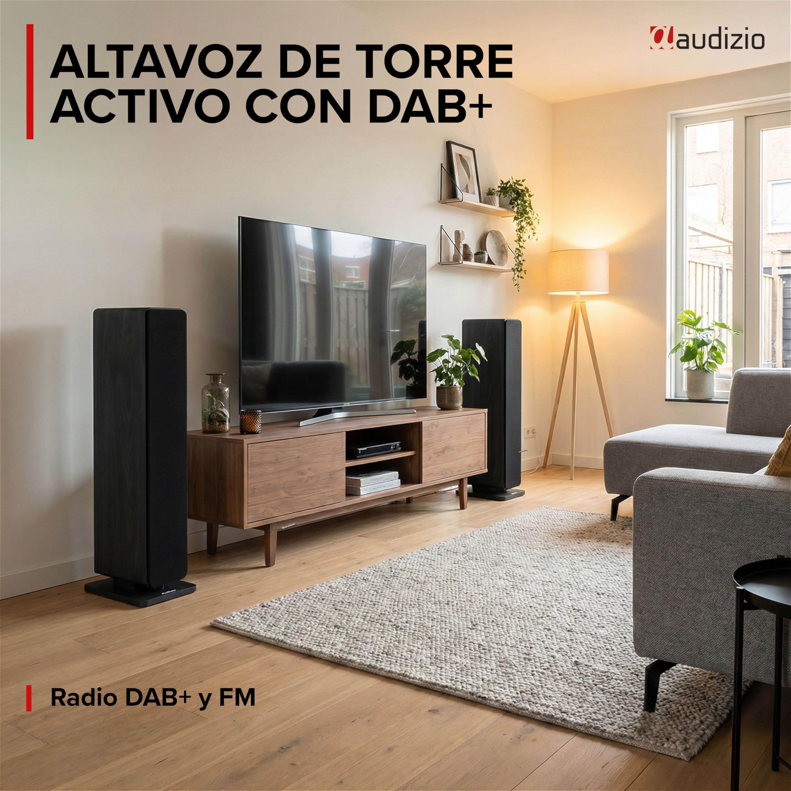 Audizio Arco – Pack 2 Altavoces Activos 320W con Radio Dab+, Radio Digital y Radio FM, Altavoz Bluetooth Potente, Altavoz USB, Entrada optica para Equipo Sonido TV Home Cinema, Color Negro