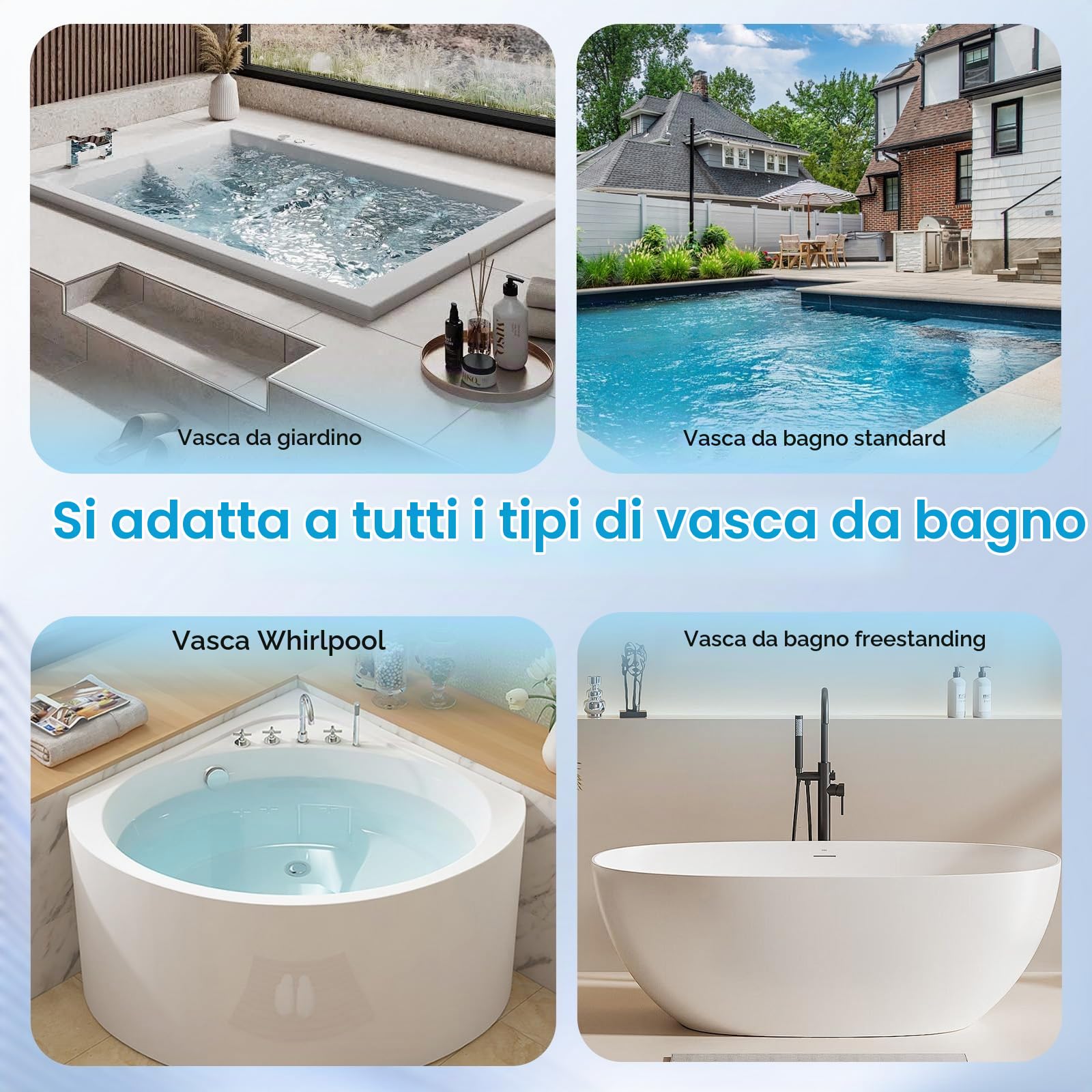 Set completo per vasca da bagno con cuscino lombare, 142 x 48 cm, morbido divano da bagno in rete 5D con ventose e poggiatesta, tappetino per vasca da bagno e tappetino spray (bianco)