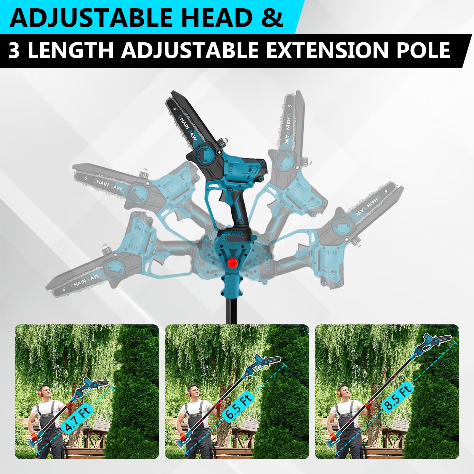 Élagueuse sans fil 2 en 1 - Compatible avec Makita 18 V - Scie d'élagage 2 en 1 sans balais - Avec manche télescopique et télescopique - Hauteur de travail : 4,5 m