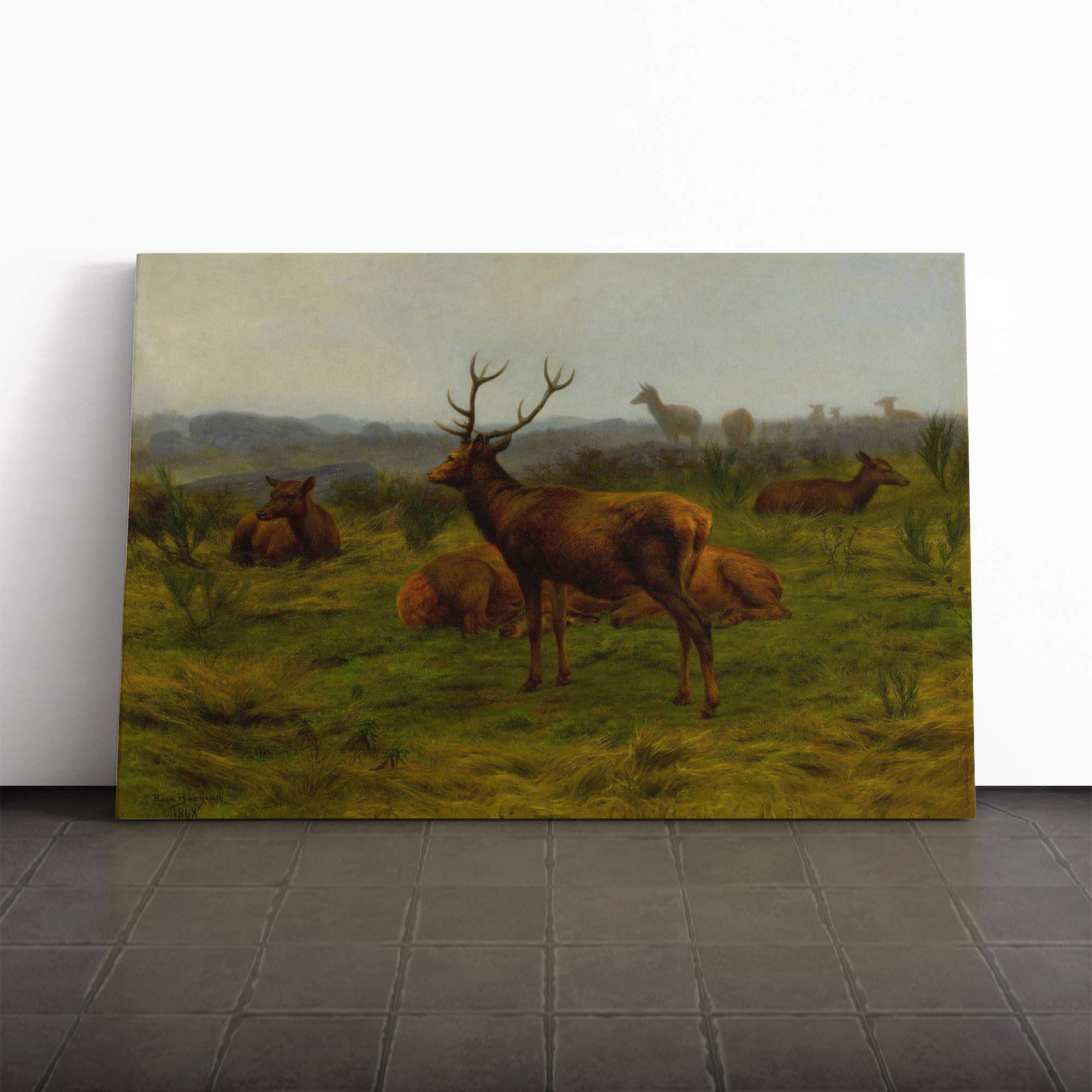 Rosa Bonheur The Stag and Deer Canvas Print | Gallery Wrapped 30mm Frame Wall Art | 24x16 inches | Ready to Hang | Modern Animals Picture | Living Room Bedroom Lounge Office