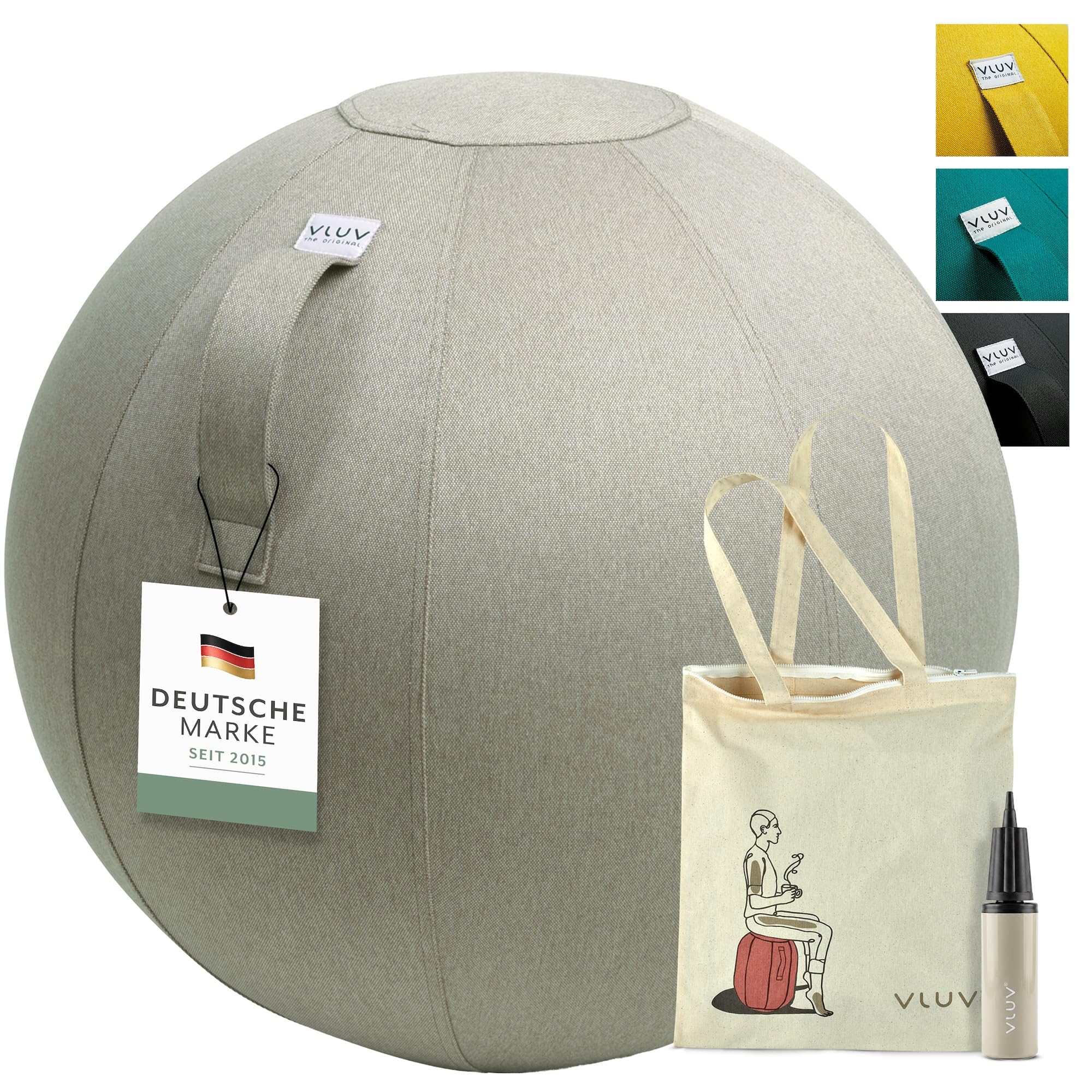 VLUV® BOL LEIV Sitzball Büro ergonomisch - Gymnastikball mit Stoffbezug & Wegrollschutz - Bürostuhl Alternative für Home Office, Rücken Training & Schwangerschaft